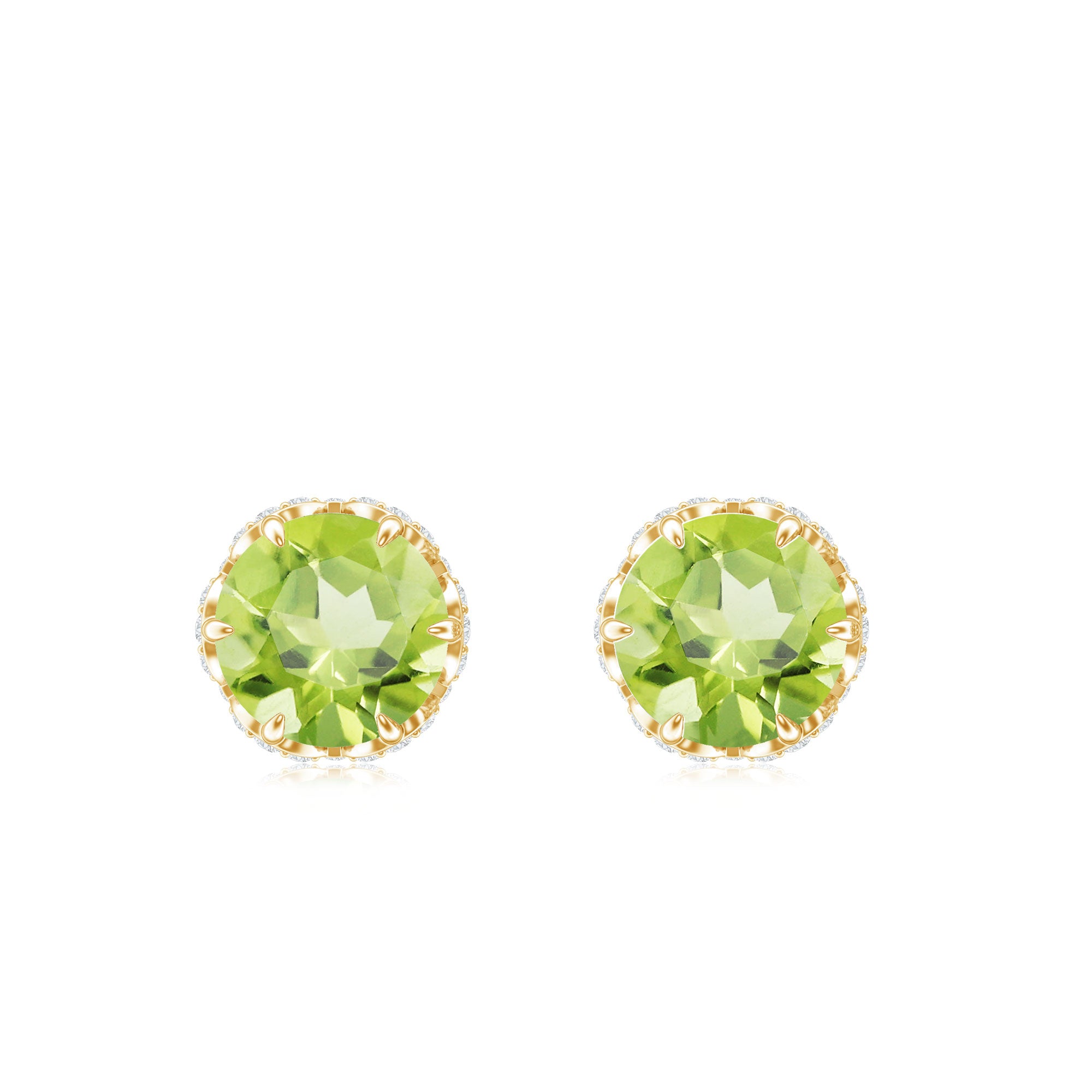 Designer 1 Carat Peridot Stud Earrings with Diamond AAA - Rosec Jewels