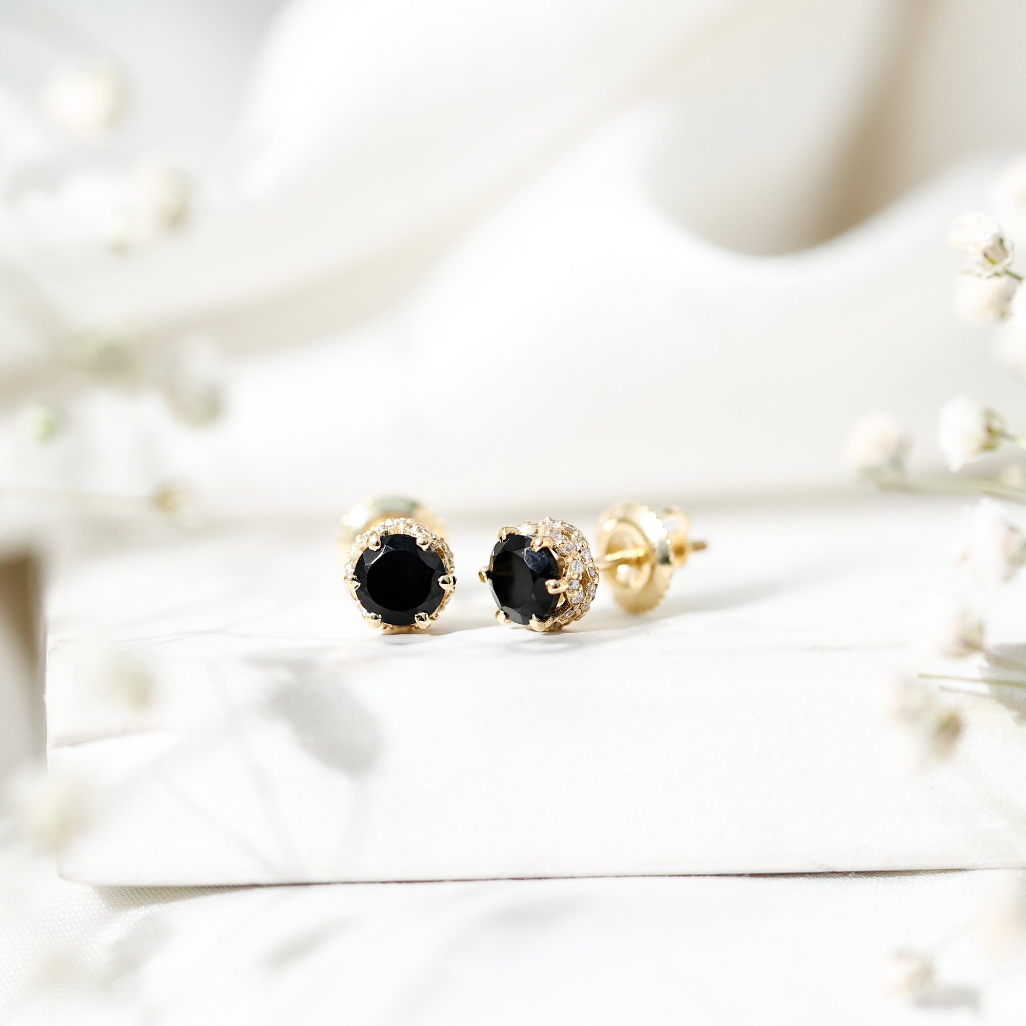 Lab Created Black Diamond Stud Earrings with White Diamonds AAAA ( Synthetic ) - Rosec Jewels