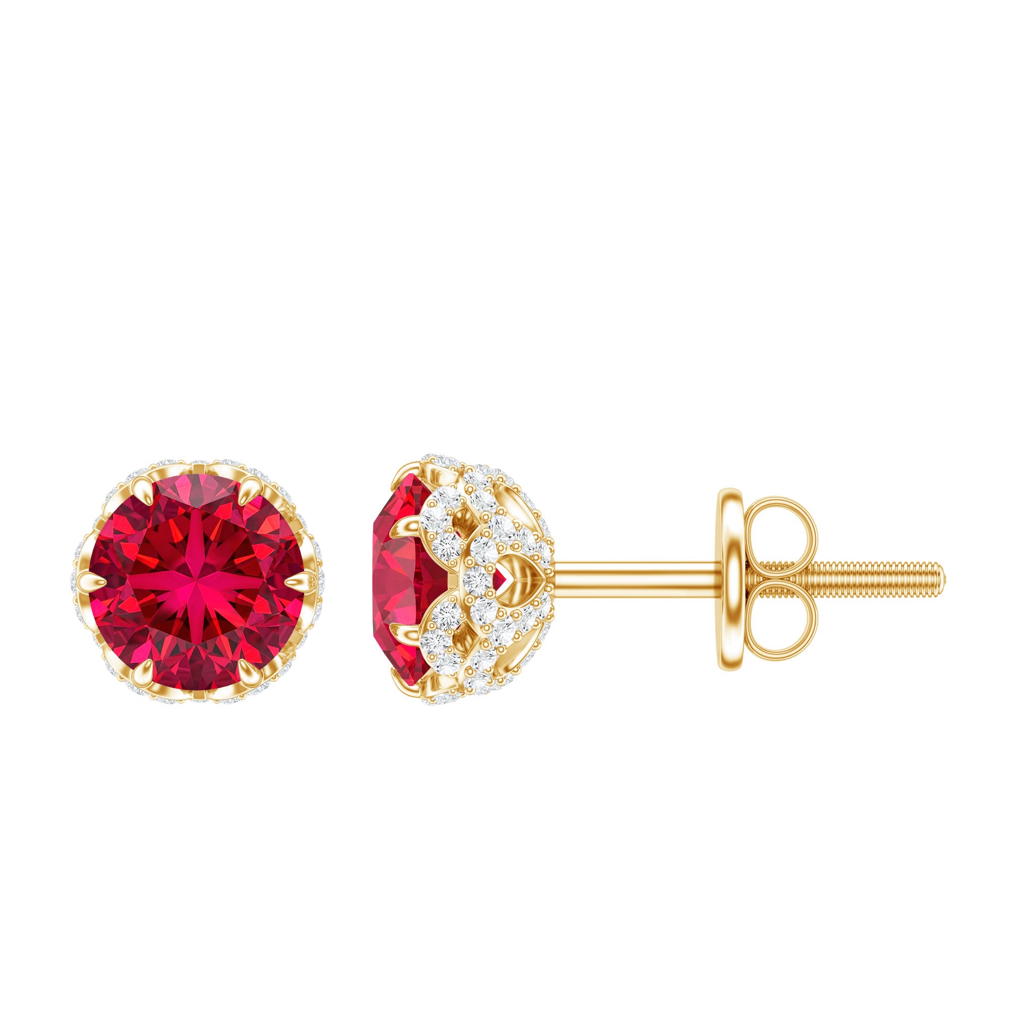 Certified Lab Grown Ruby Wedding Stud Earrings with Diamonds AAAA - Rosec Jewels