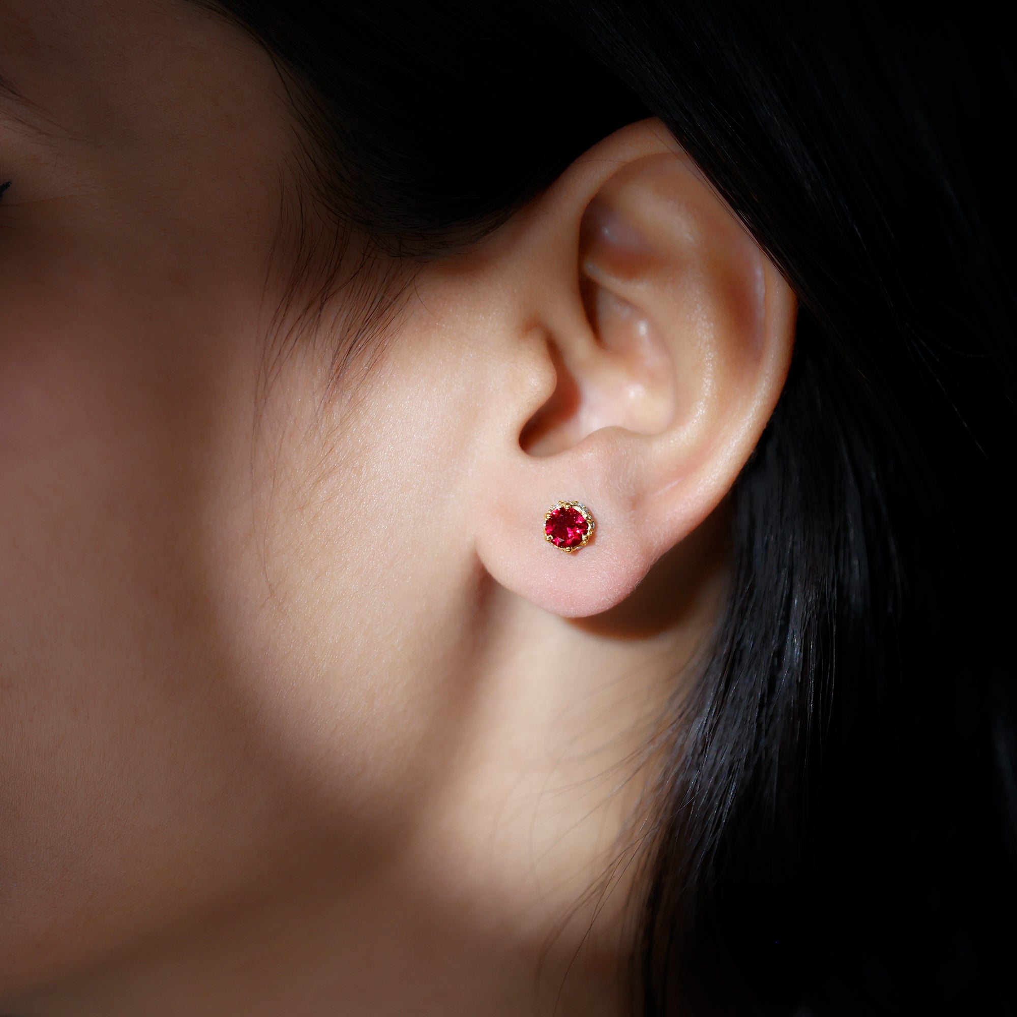 Certified Lab Grown Ruby Wedding Stud Earrings with Diamonds AAAA - Rosec Jewels