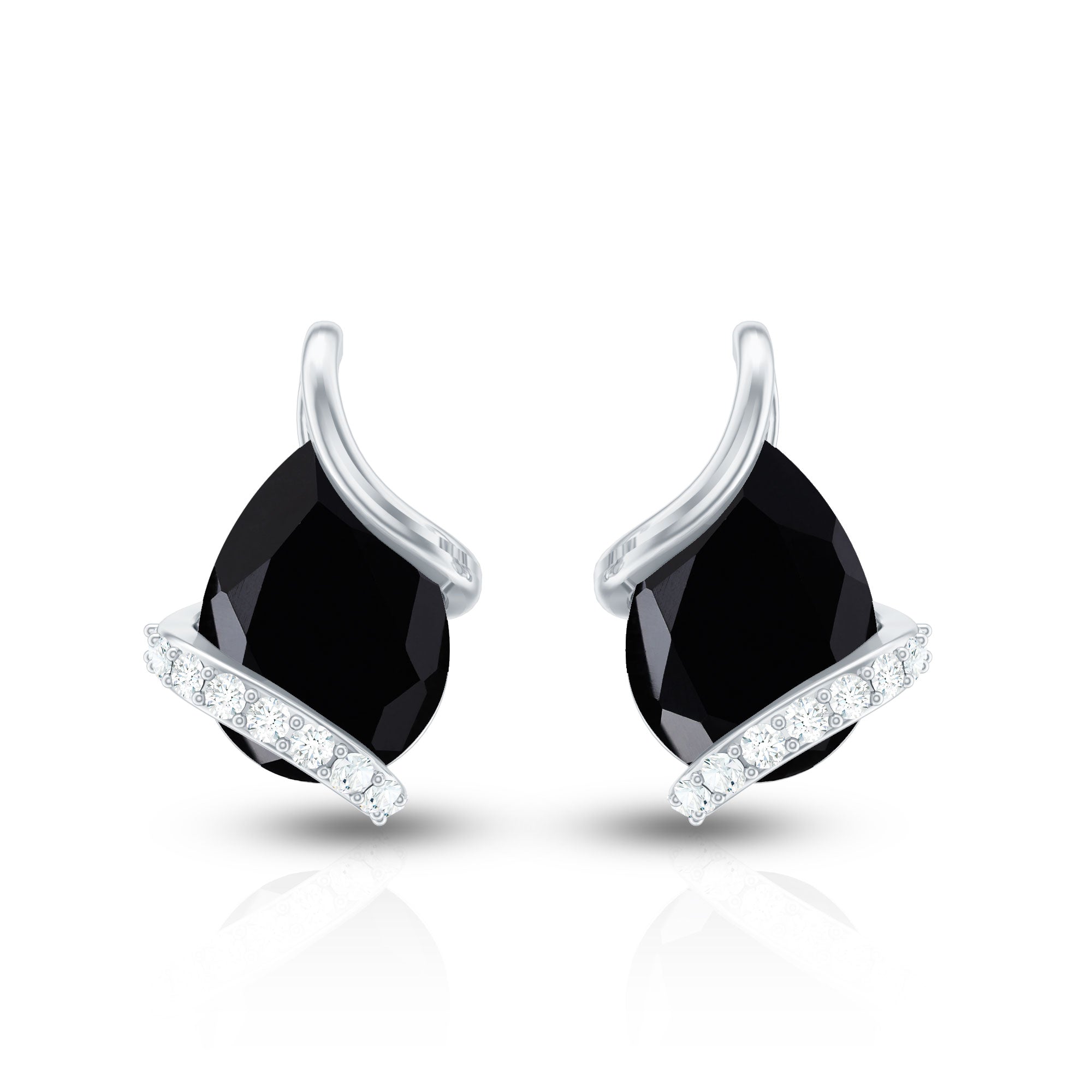 1.2 Carat Natural Black Spinel Teardrop Stud Earrings with Diamond AAA - Rosec Jewels