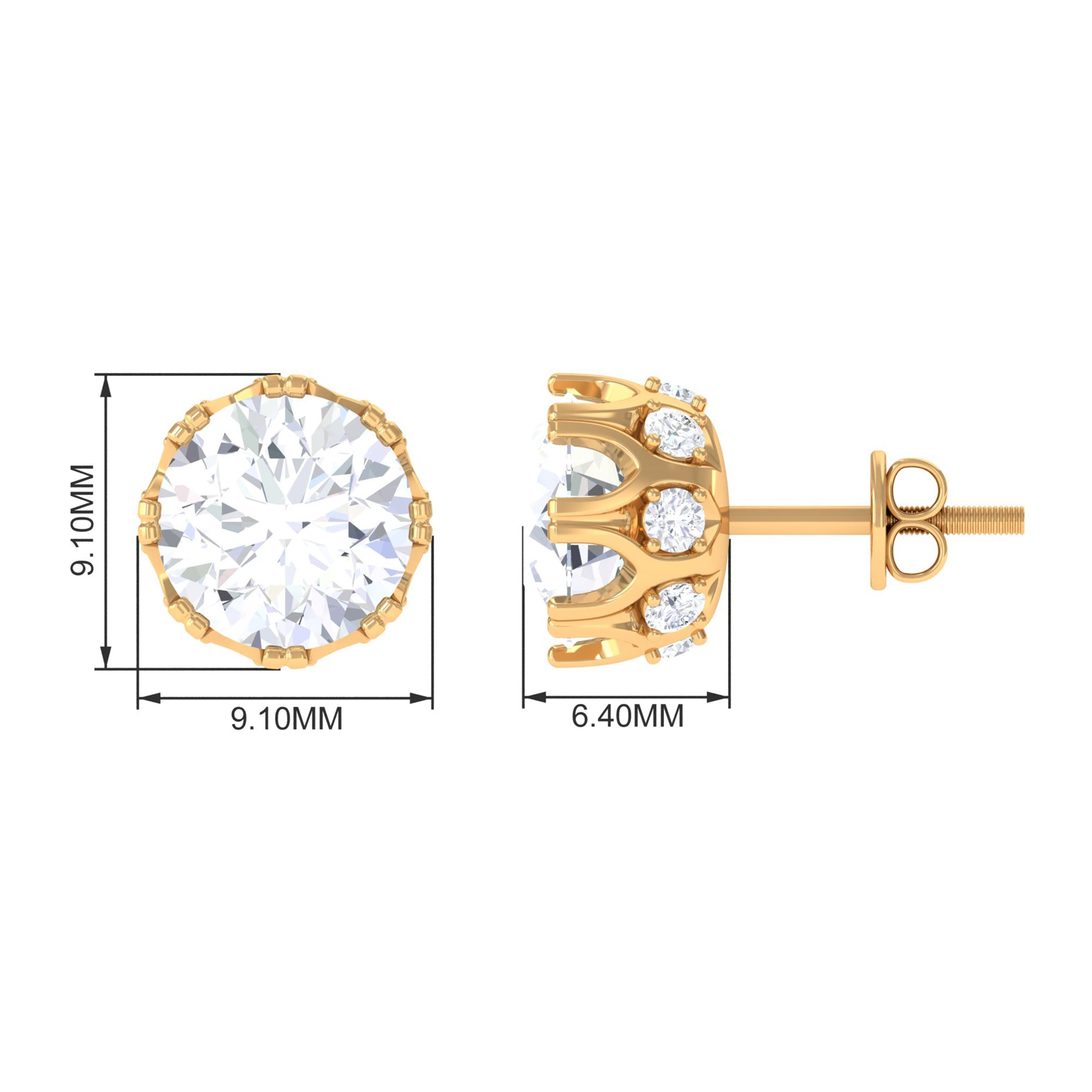 Designer Moissanite Solitaire Stud Earrings Moissanite - ( D-VS1 ) - Color and Clarity - Rosec Jewels
