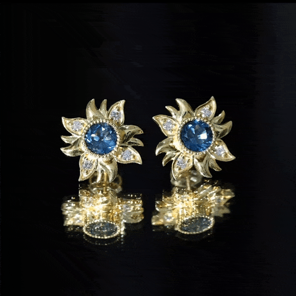 London Blue Topaz and Diamond Flower Stud Earrings AAA - Rosec Jewels