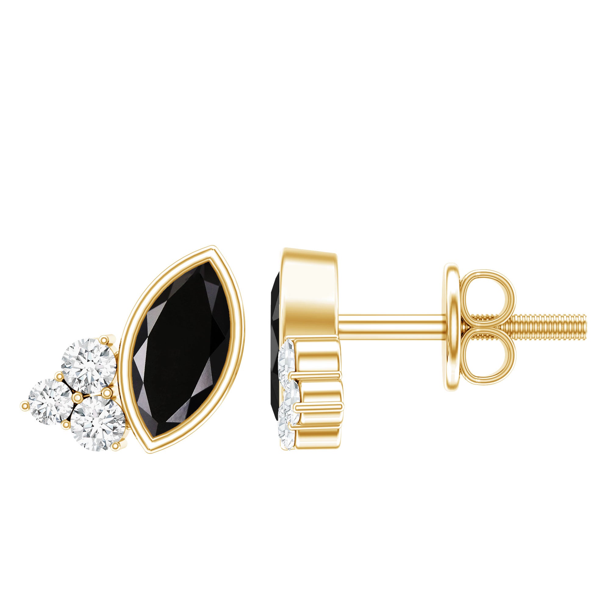 Marquise Shape 0.7 Carat Lab Grown Black and White Diamond Stud Earrings AAAA ( Synthetic ) 14K Yellow Gold Plated Silver - Rosec Jewels