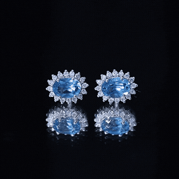 1.6 Carat Oval London Blue Topaz Stud Earrings with Diamond Halo AAA 92.5 Sterling Silver - Rosec Jewels