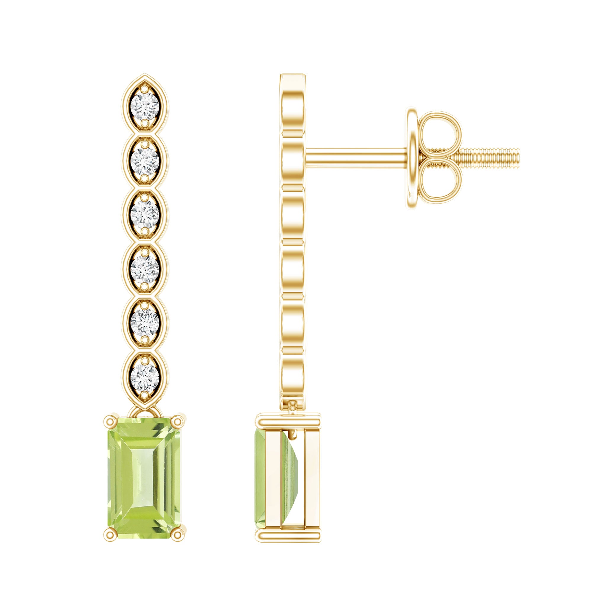 Certified Peridot and Diamond Drop Earrings in Gold Plated Silver AAA 14K Yellow Gold Plated Silver - Rosec Jewels