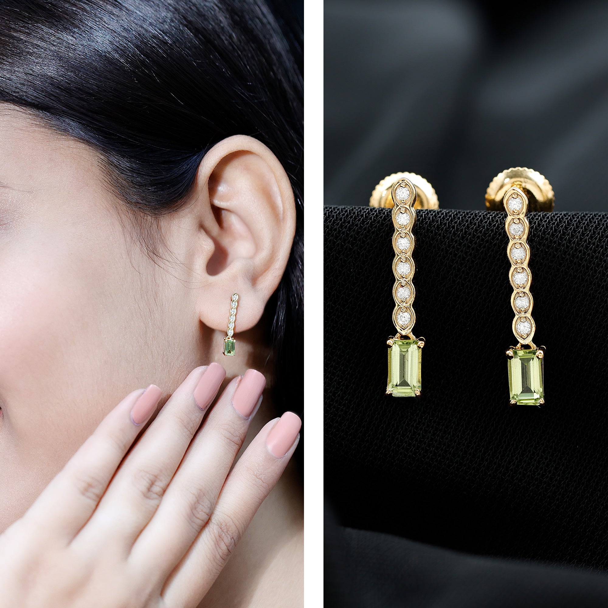 Certified Peridot and Diamond Drop Earrings in Gold Plated Silver AAA 14K Yellow Gold Plated Silver - Rosec Jewels