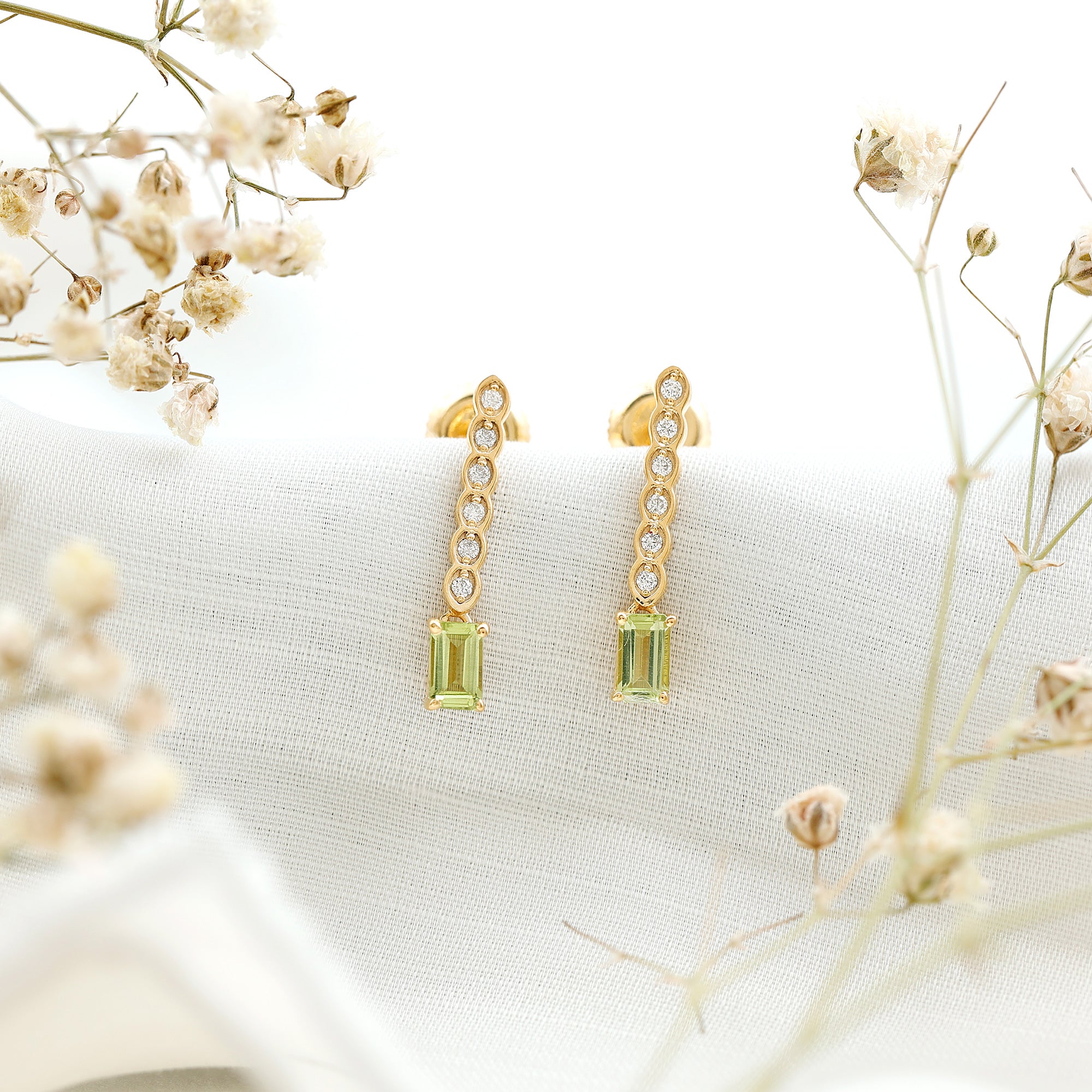 Certified Peridot and Diamond Drop Earrings in Gold Plated Silver AAA 14K Yellow Gold Plated Silver - Rosec Jewels