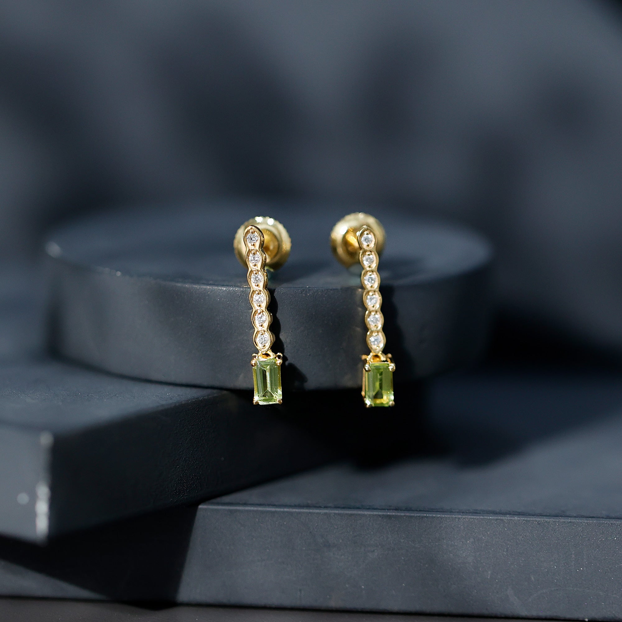 Certified Peridot and Diamond Drop Earrings in Gold Plated Silver AAA 14K Yellow Gold Plated Silver - Rosec Jewels