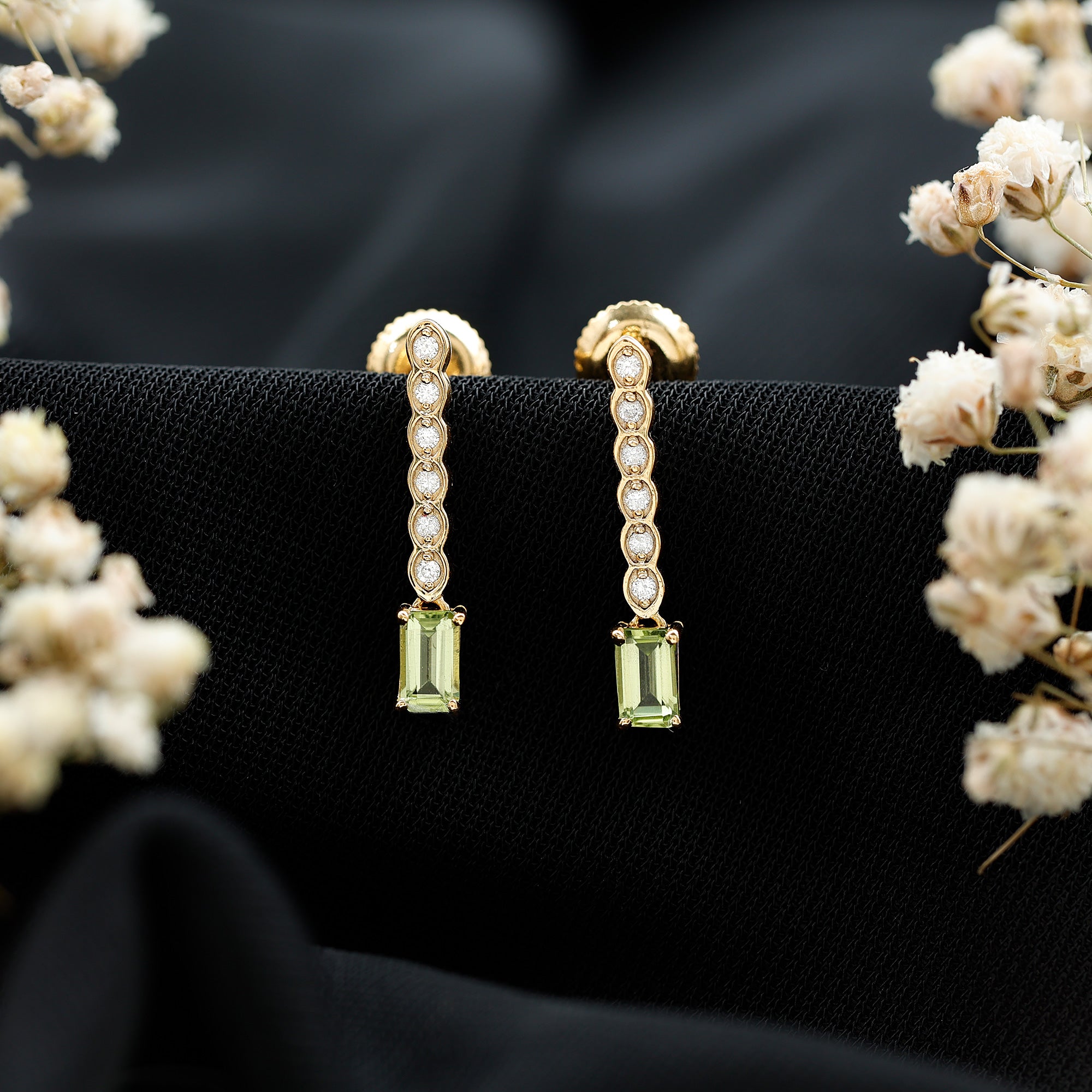 Certified Peridot and Diamond Drop Earrings in Gold Plated Silver AAA 14K Yellow Gold Plated Silver - Rosec Jewels
