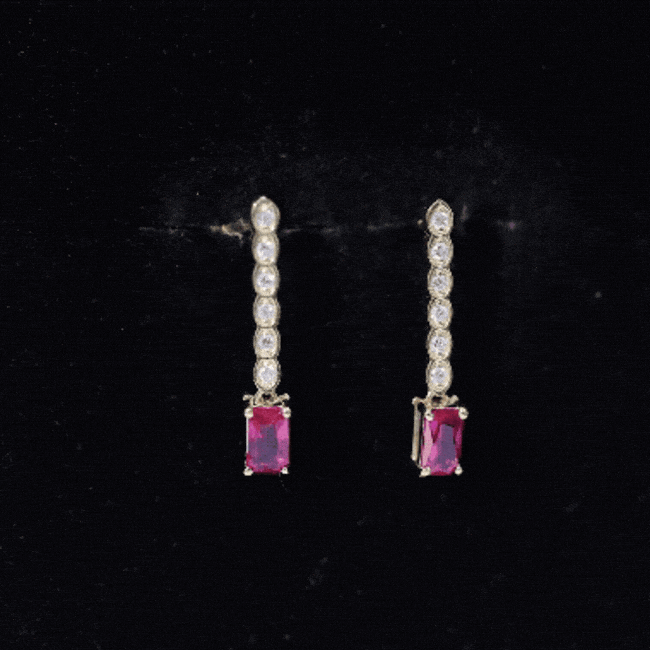 Lab Grown Ruby and Diamond Dangle Earrings For Women AAAA 14K Yellow Gold Plated Silver - Rosec Jewels