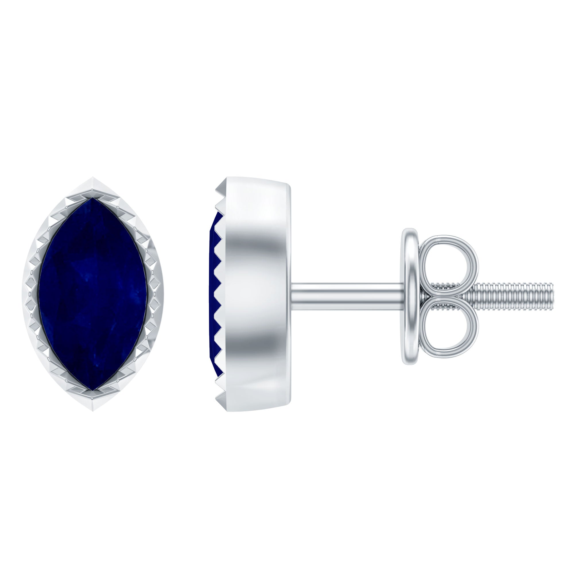 Marquise Cut Real Blue Sapphire Stud Earrings with Screwbacks