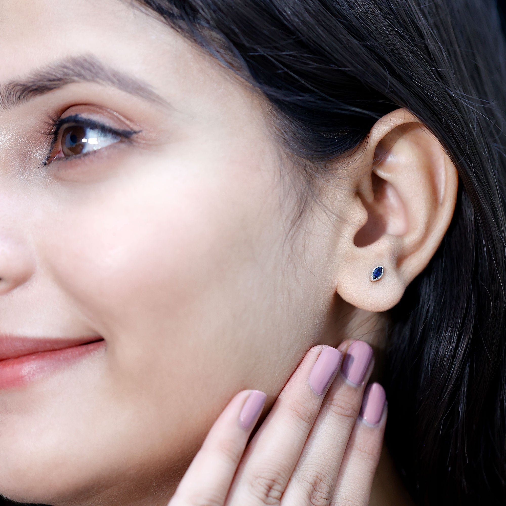 Natural 0.3 Carat Marquise Cut Blue Sapphire Earrings in Silver AAA 92.5 Sterling Silver - Rosec Jewels