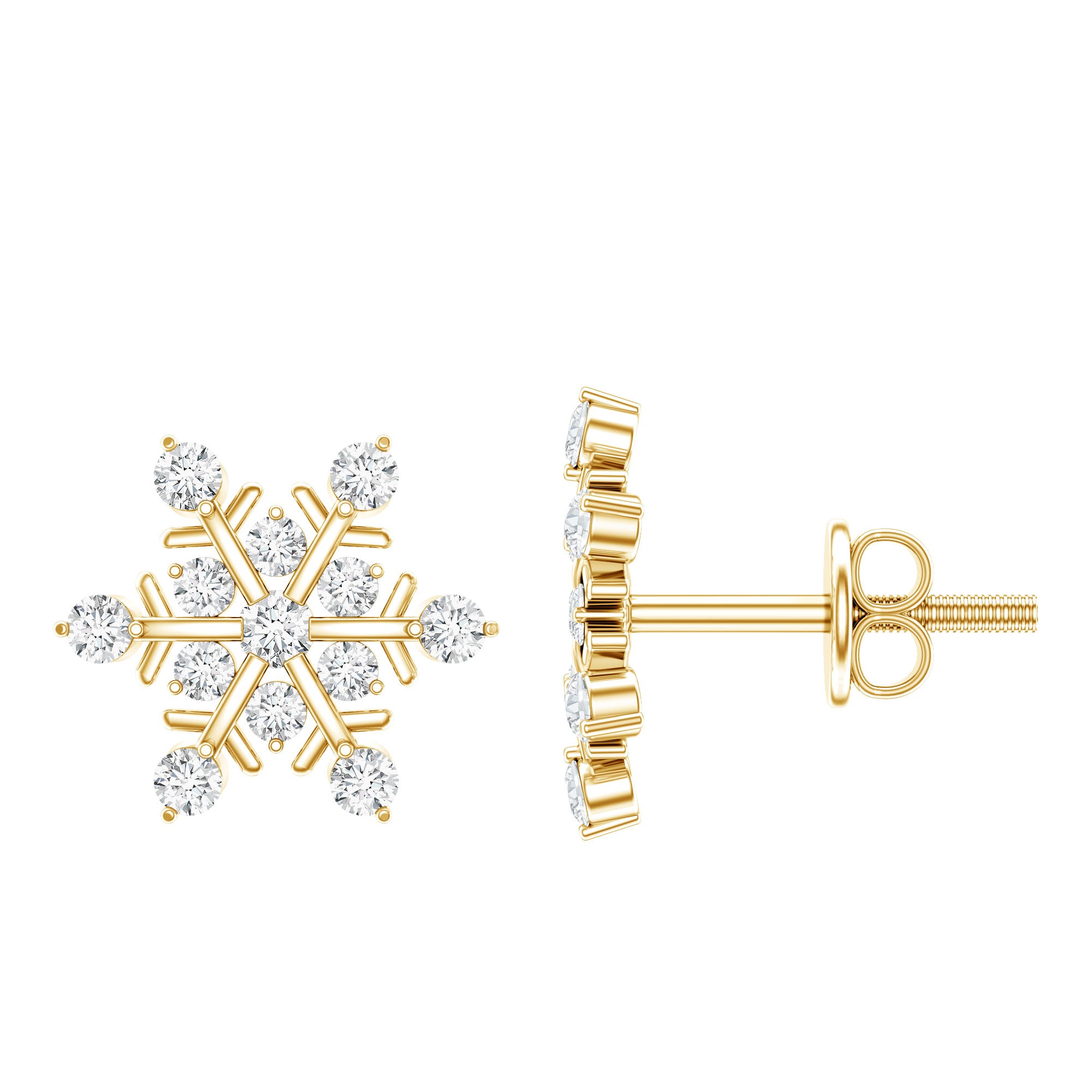 Lab Created Diamond Snowflake Stud Earrings With Screw Back Lab - ( EF-VS ) - Rosec Jewels