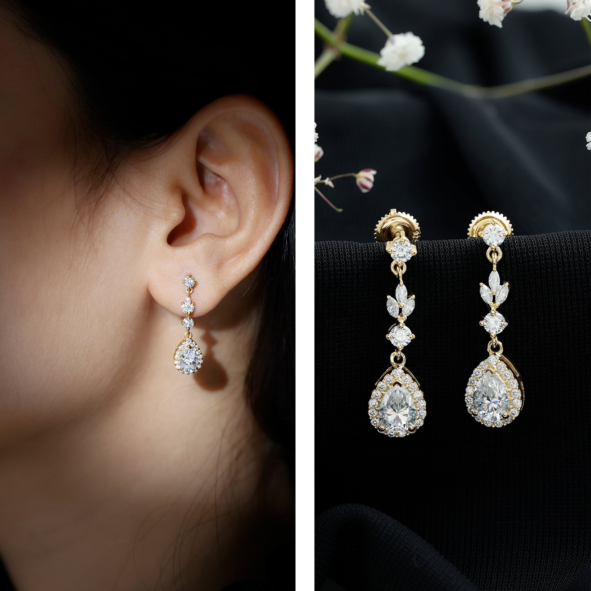 Certified Lab Grown Diamond Dangling Earrings Lab - ( EF-VS ) - Rosec Jewels