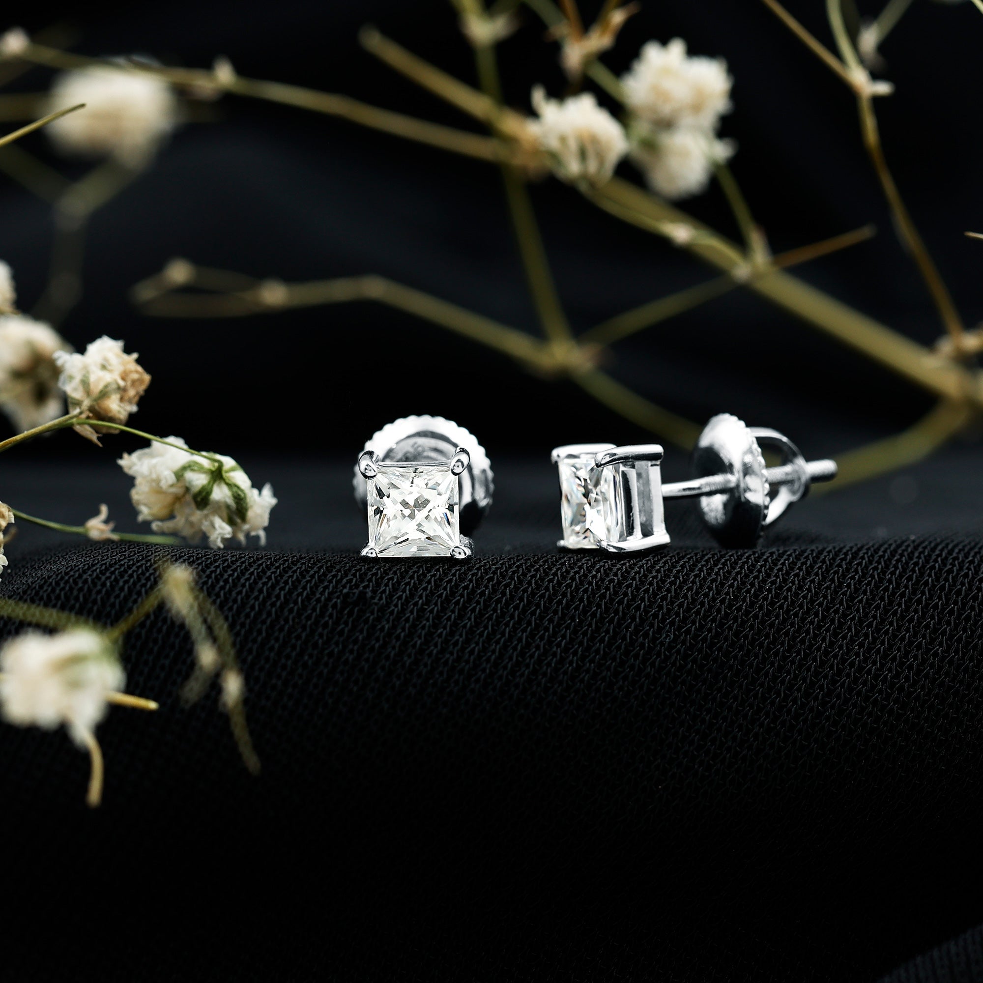 Certified Lab Created Diamond Square Earrings Lab - ( EF-VS ) - Rosec Jewels