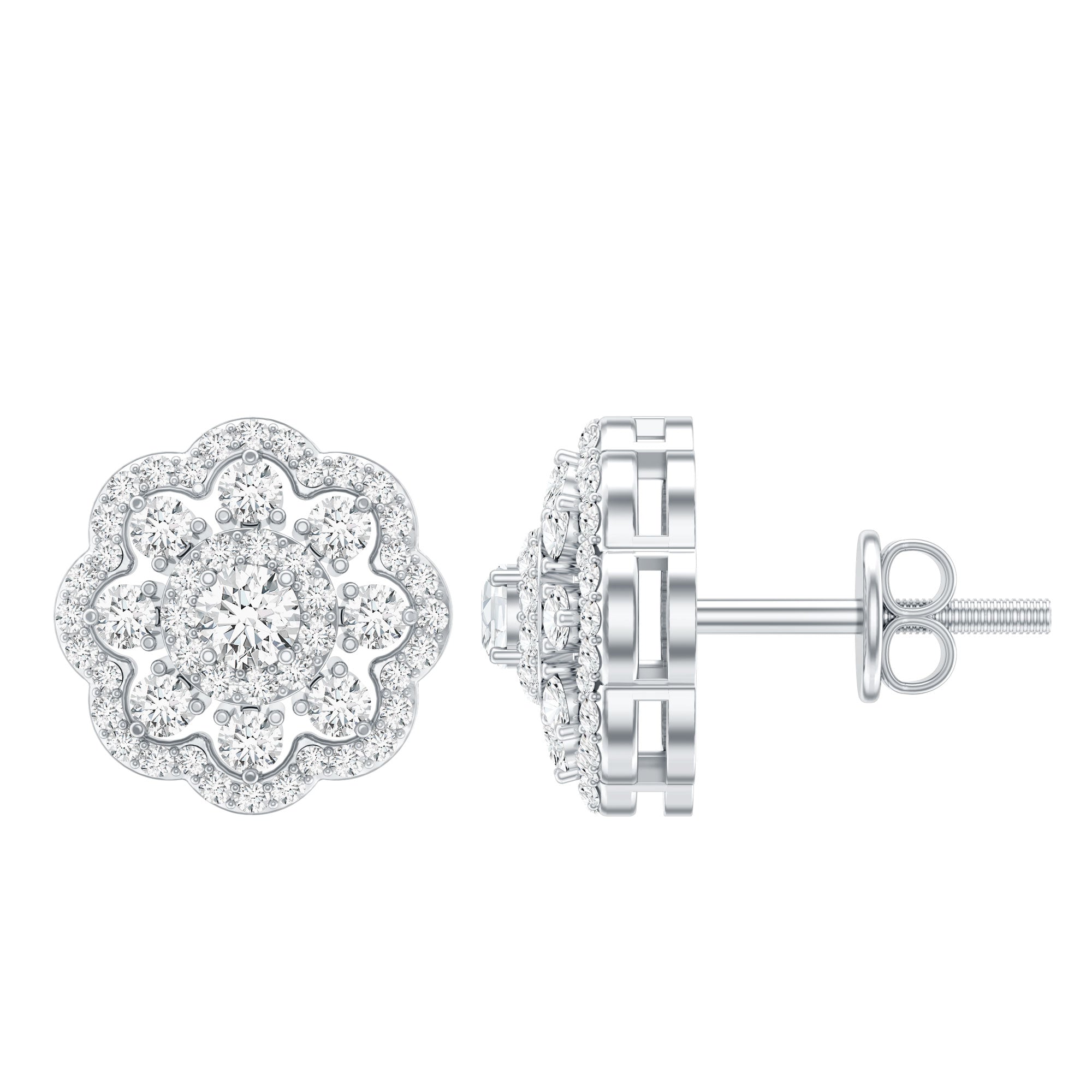 Certified Lab Grown Diamond Flower Bridal Stud Earrings Lab - ( EF-VS ) - Rosec Jewels