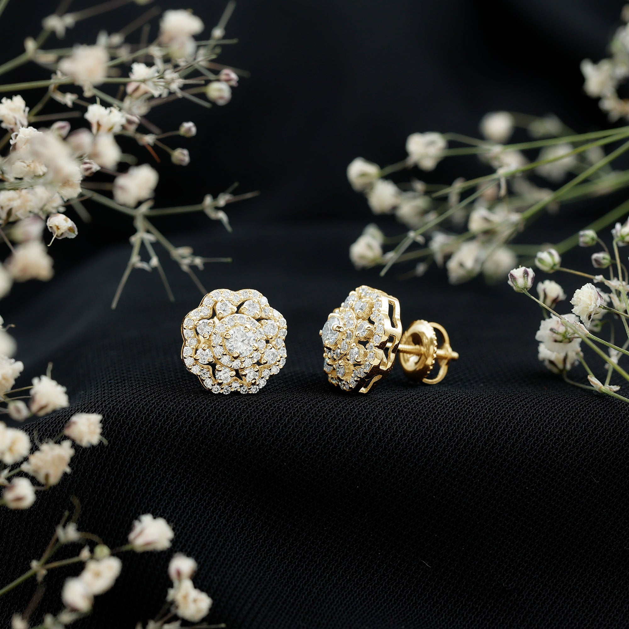 Certified Lab Grown Diamond Flower Bridal Stud Earrings Lab - ( EF-VS ) - Rosec Jewels