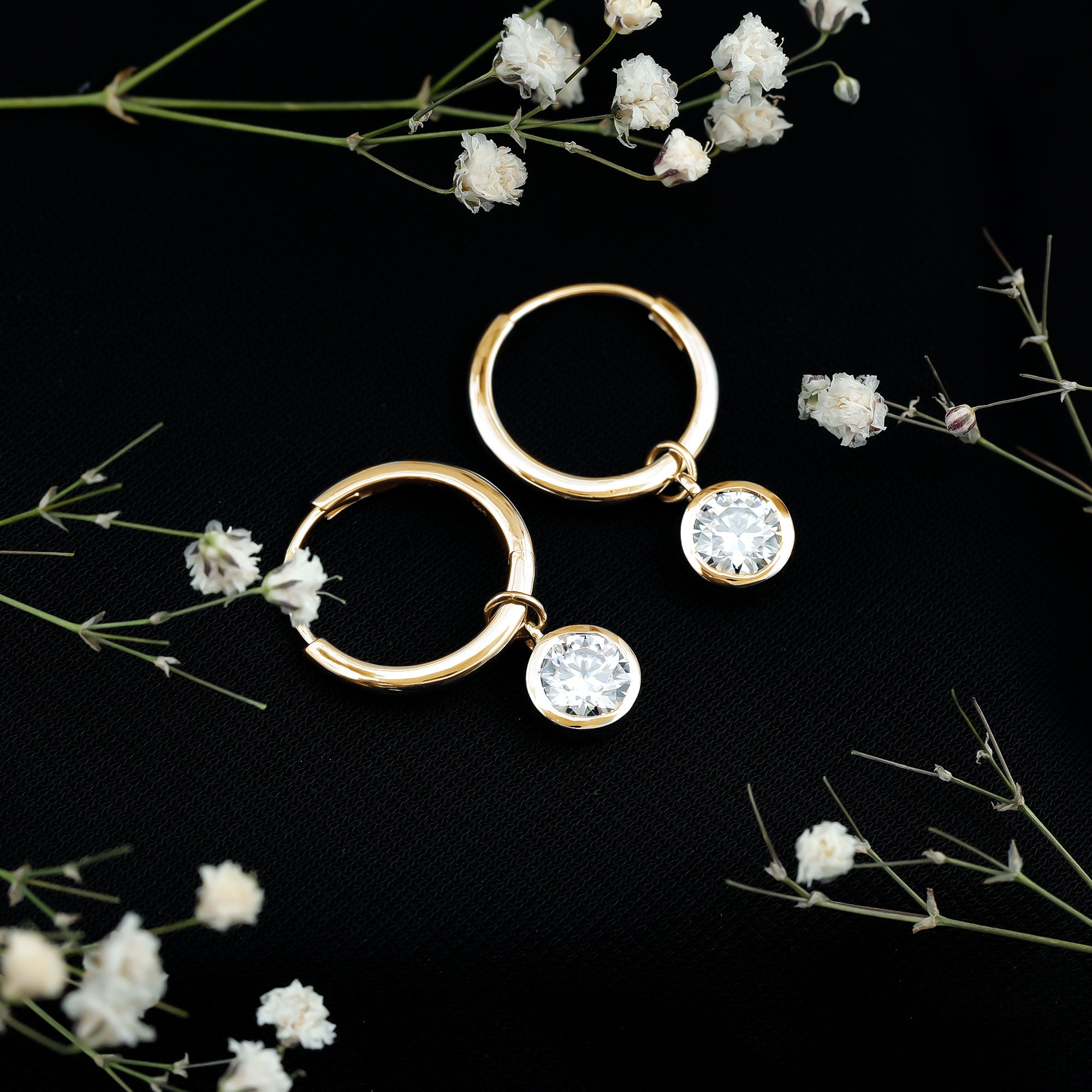 Bezel Set Lab Grown Diamond Drop Earrings for Women Lab - ( EF-VS ) - Rosec Jewels