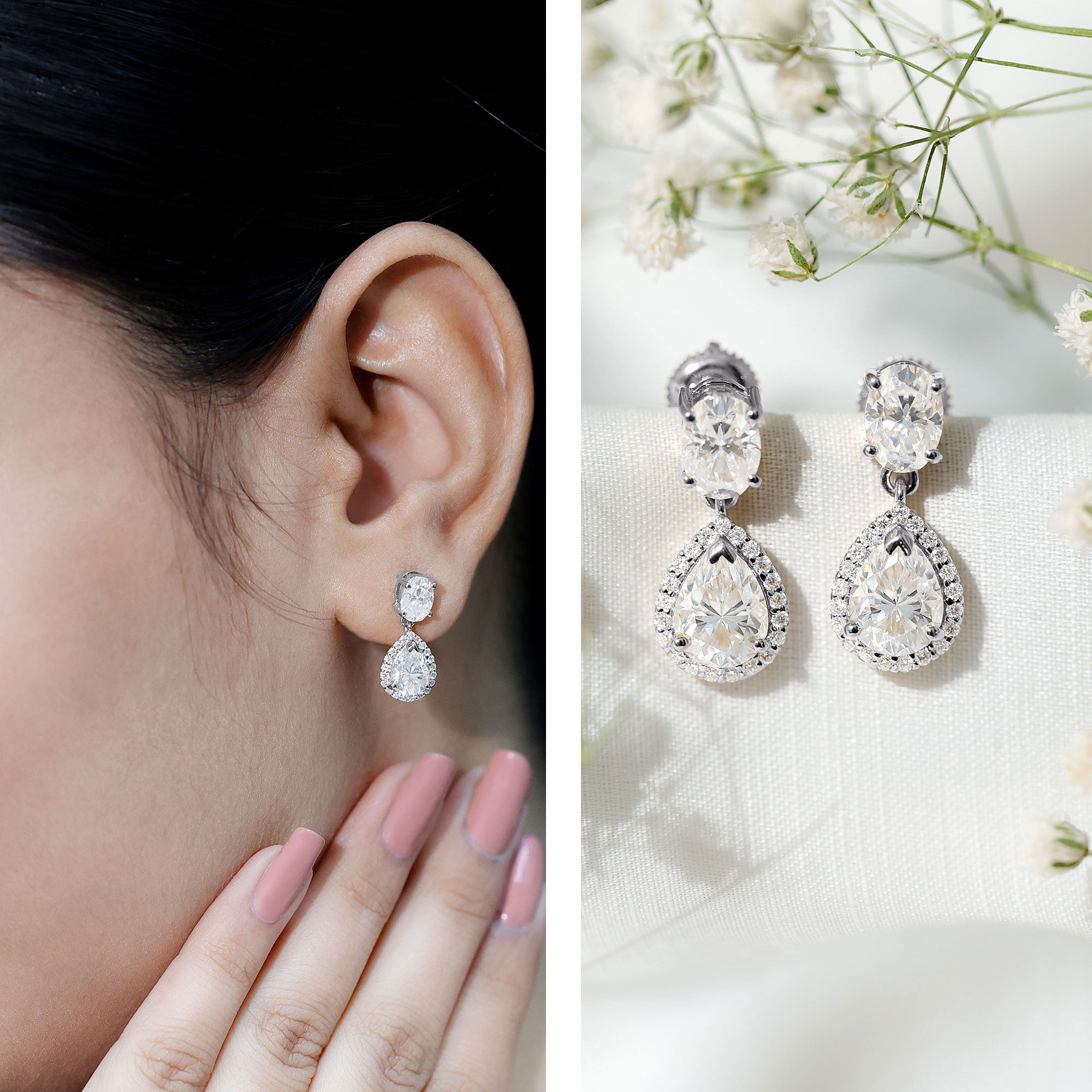 Dangling Lab Grown Diamond Bridal Earrings Lab - ( EF-VS ) - Rosec Jewels