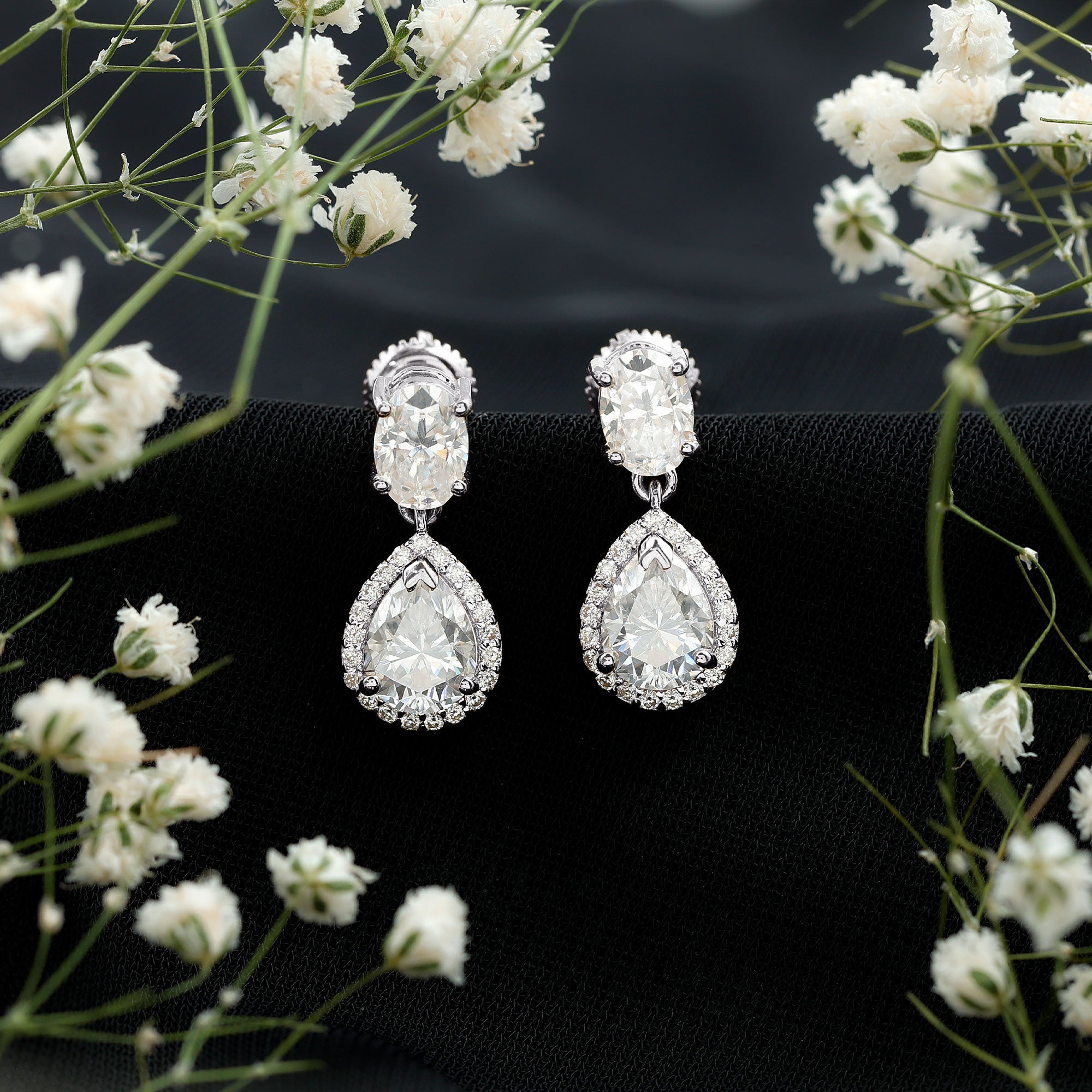 Dangling Lab Grown Diamond Bridal Earrings Lab - ( EF-VS ) - Rosec Jewels