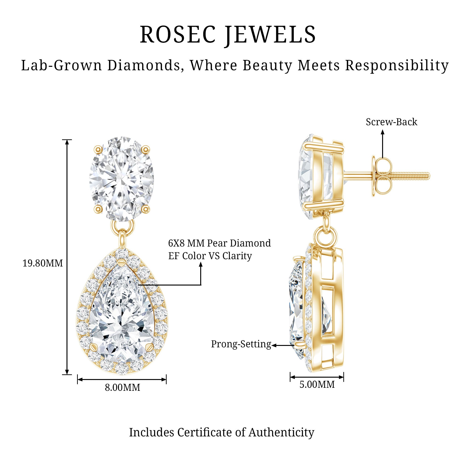 Dangling Lab Grown Diamond Bridal Earrings Lab - ( EF-VS ) - Rosec Jewels