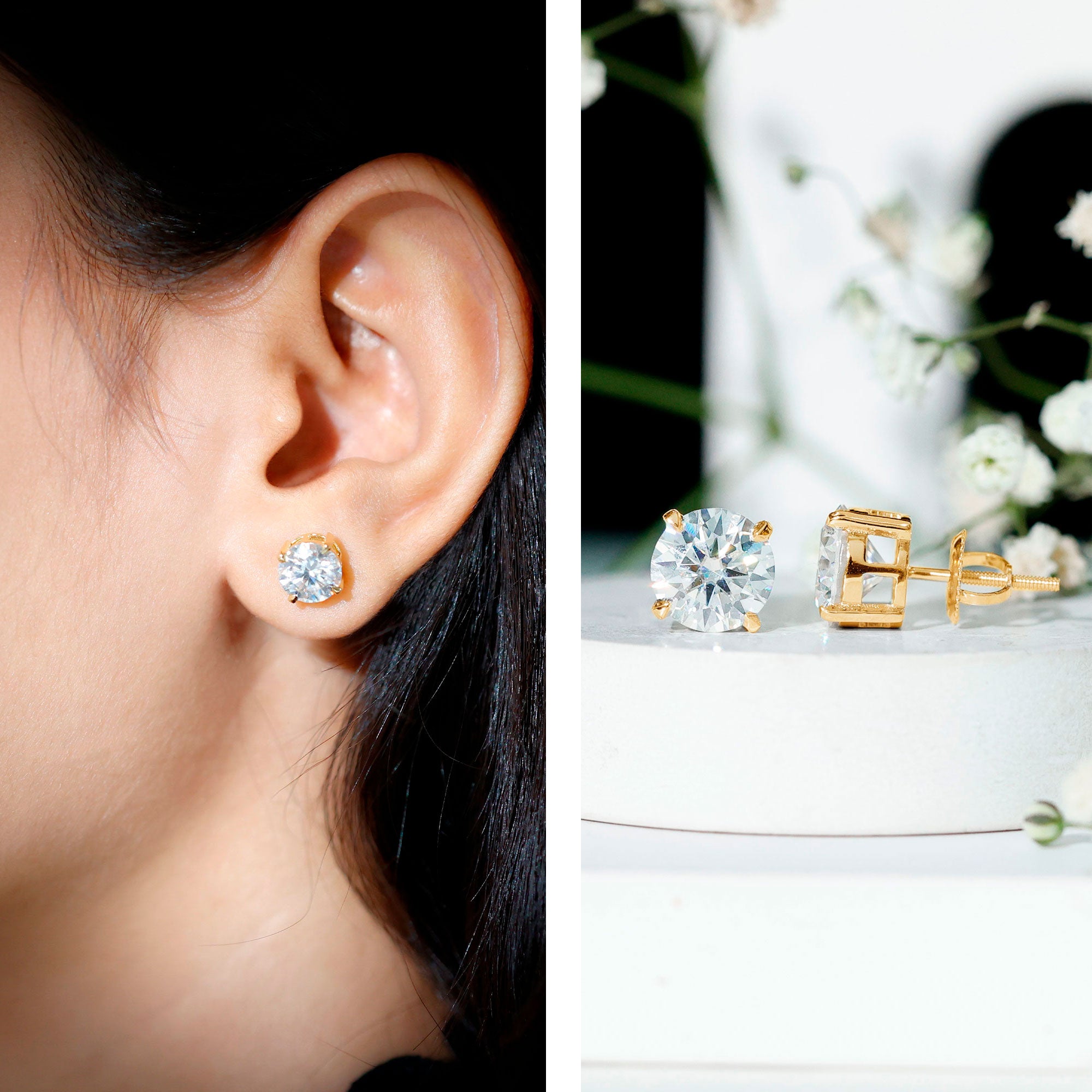 Prong Set Lab Created Diamond Solitaire Stud Earrings Lab - ( EF-VS ) - Rosec Jewels