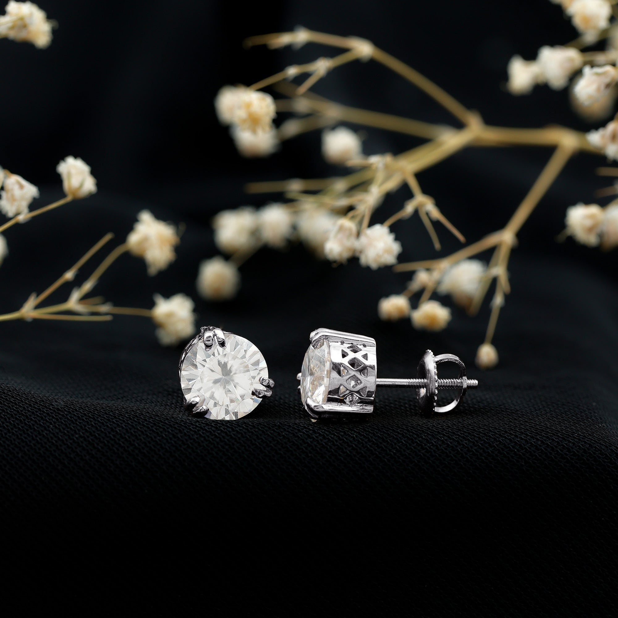 Rosec Jewels-Certified 8mm Round Diamond Studs with Screw Back