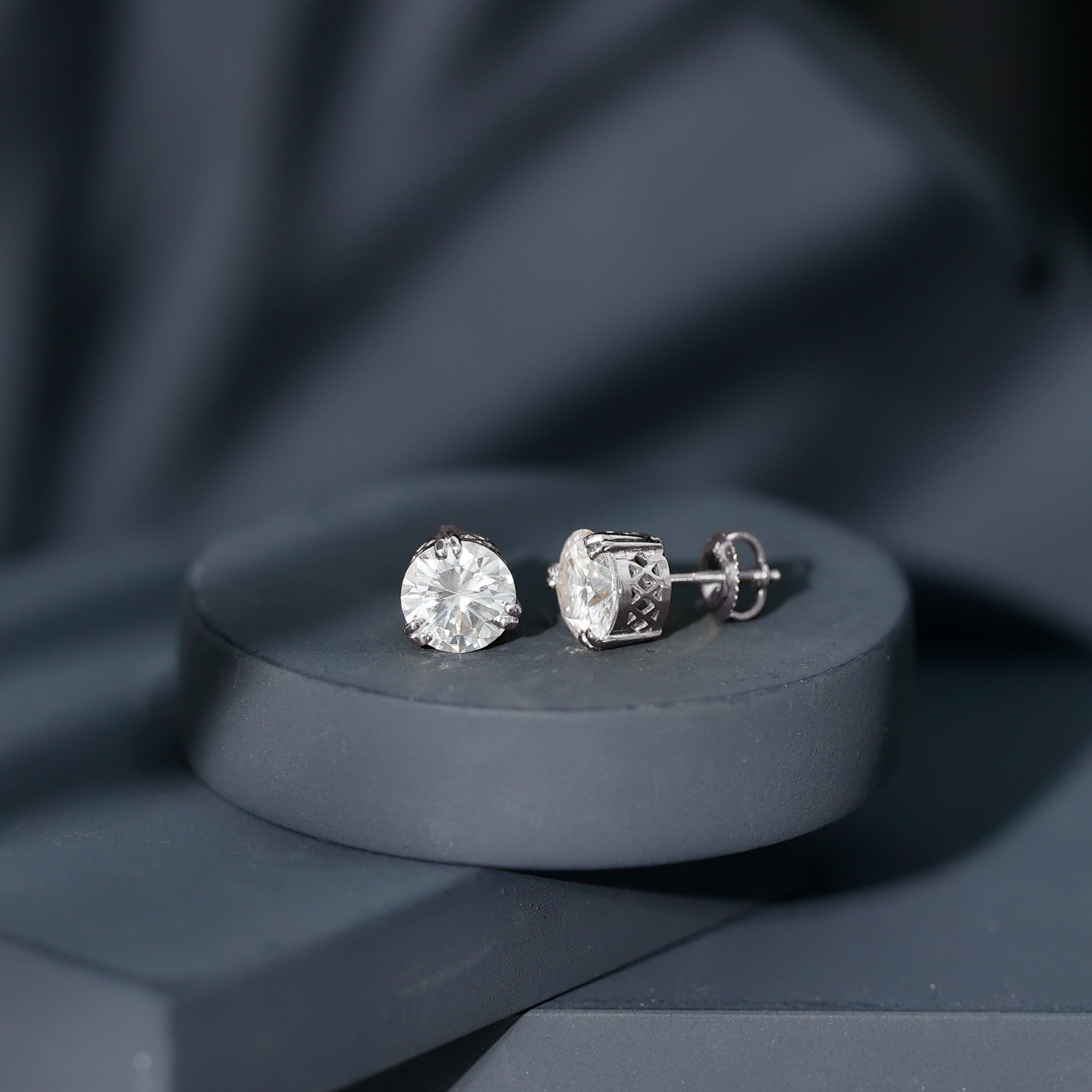 Certified 8mm Round Diamond Studs with Screw Back Lab - ( EF-VS ) - Rosec Jewels