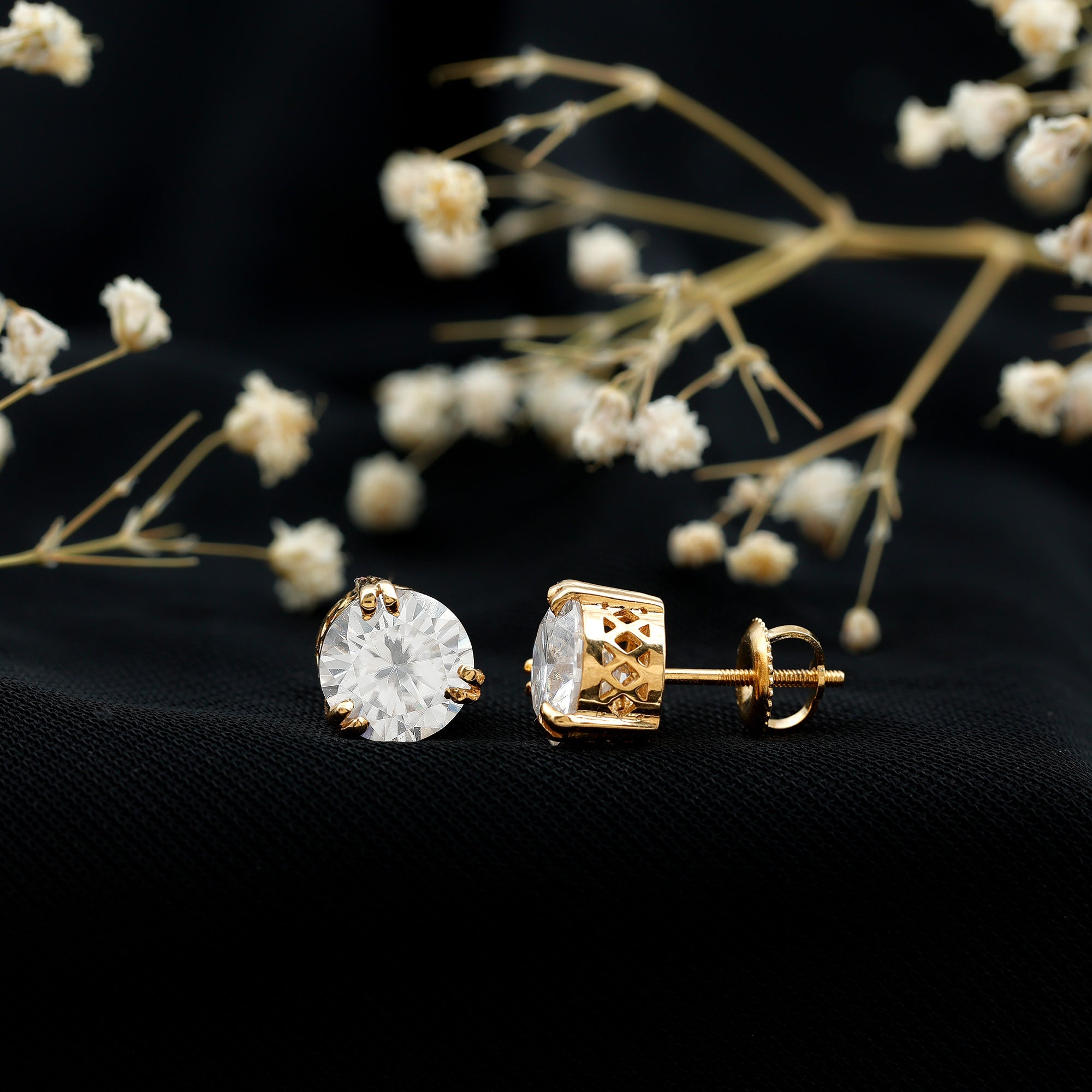 Certified 8mm Round Diamond Studs with Screw Back Lab - ( EF-VS ) - Rosec Jewels