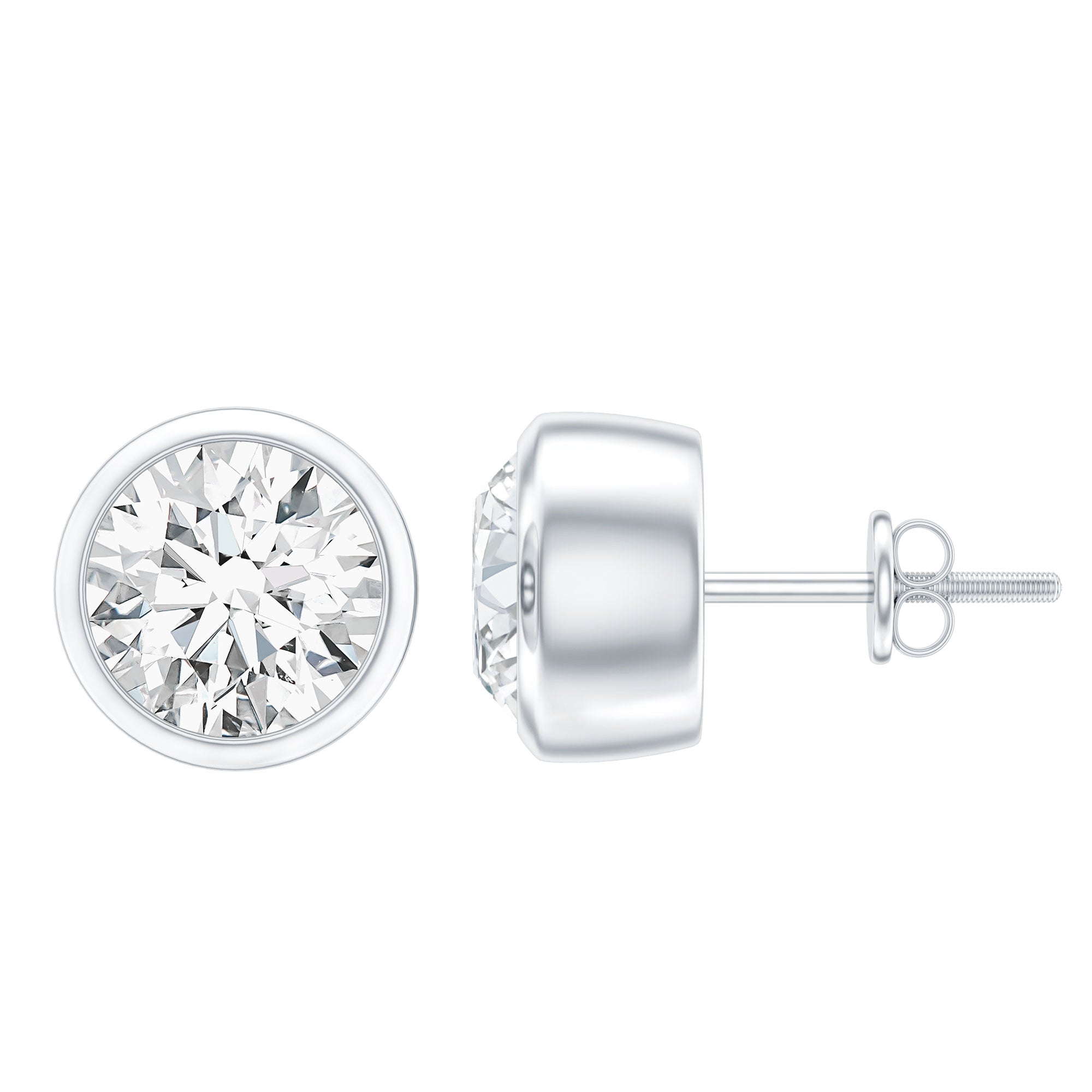 Bezel Set Lab Grown Diamond Solitaire Stud Earrings Lab - ( EF-VS ) - Rosec Jewels