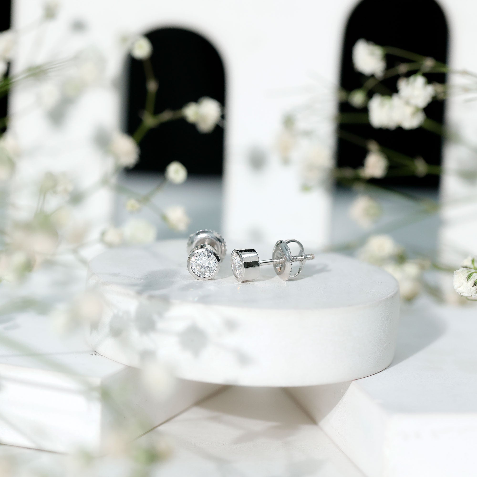 Bezel Set Lab Grown Diamond Solitaire Stud Earrings Lab - ( EF-VS ) - Rosec Jewels