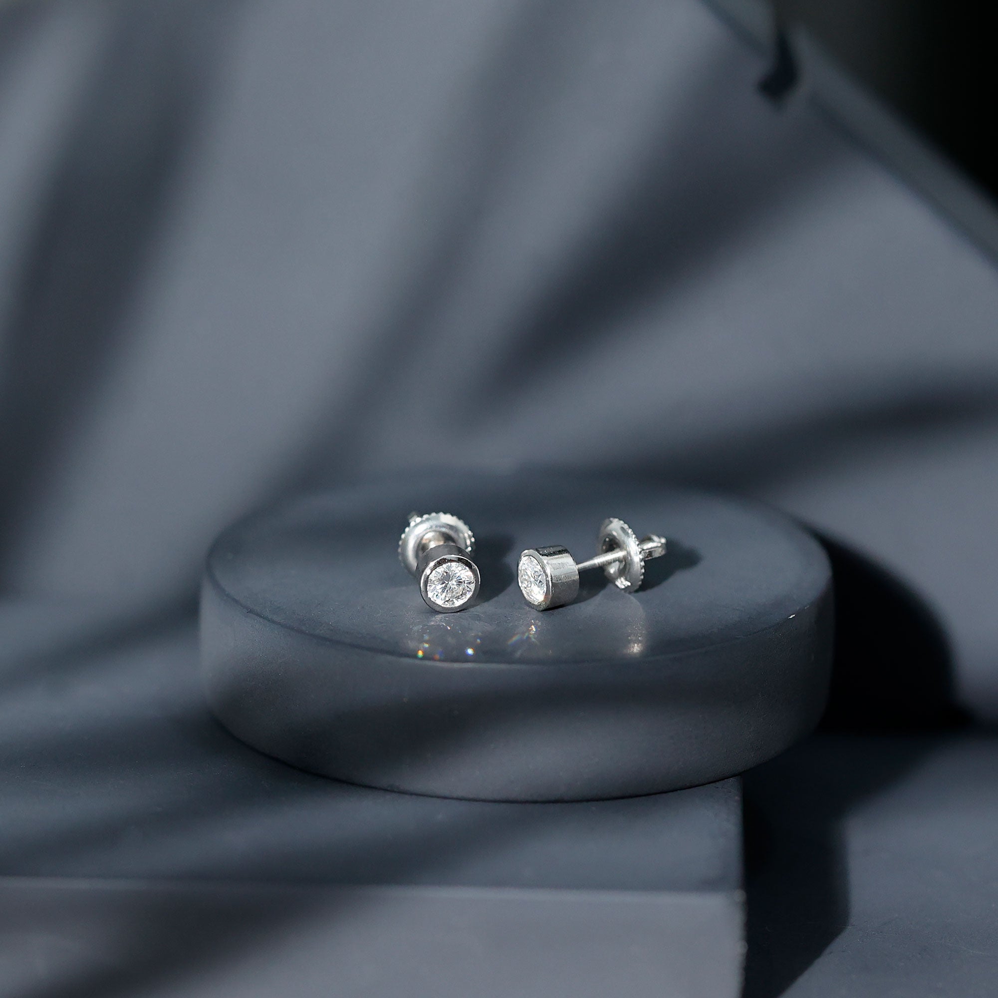 Bezel Set Lab Grown Diamond Solitaire Stud Earrings Lab - ( EF-VS ) - Rosec Jewels