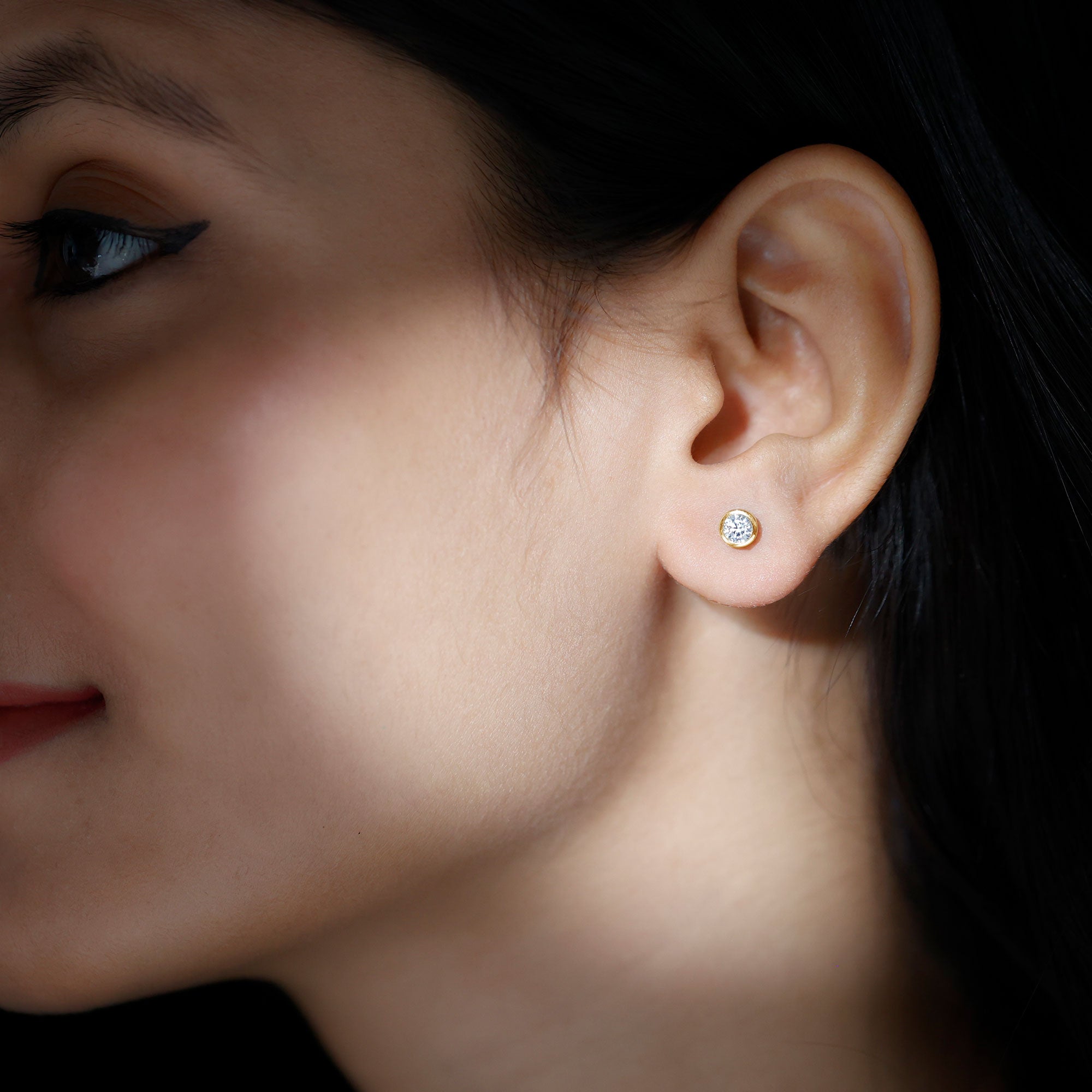 Bezel Set Lab Grown Diamond Solitaire Stud Earrings Lab - ( EF-VS ) - Rosec Jewels