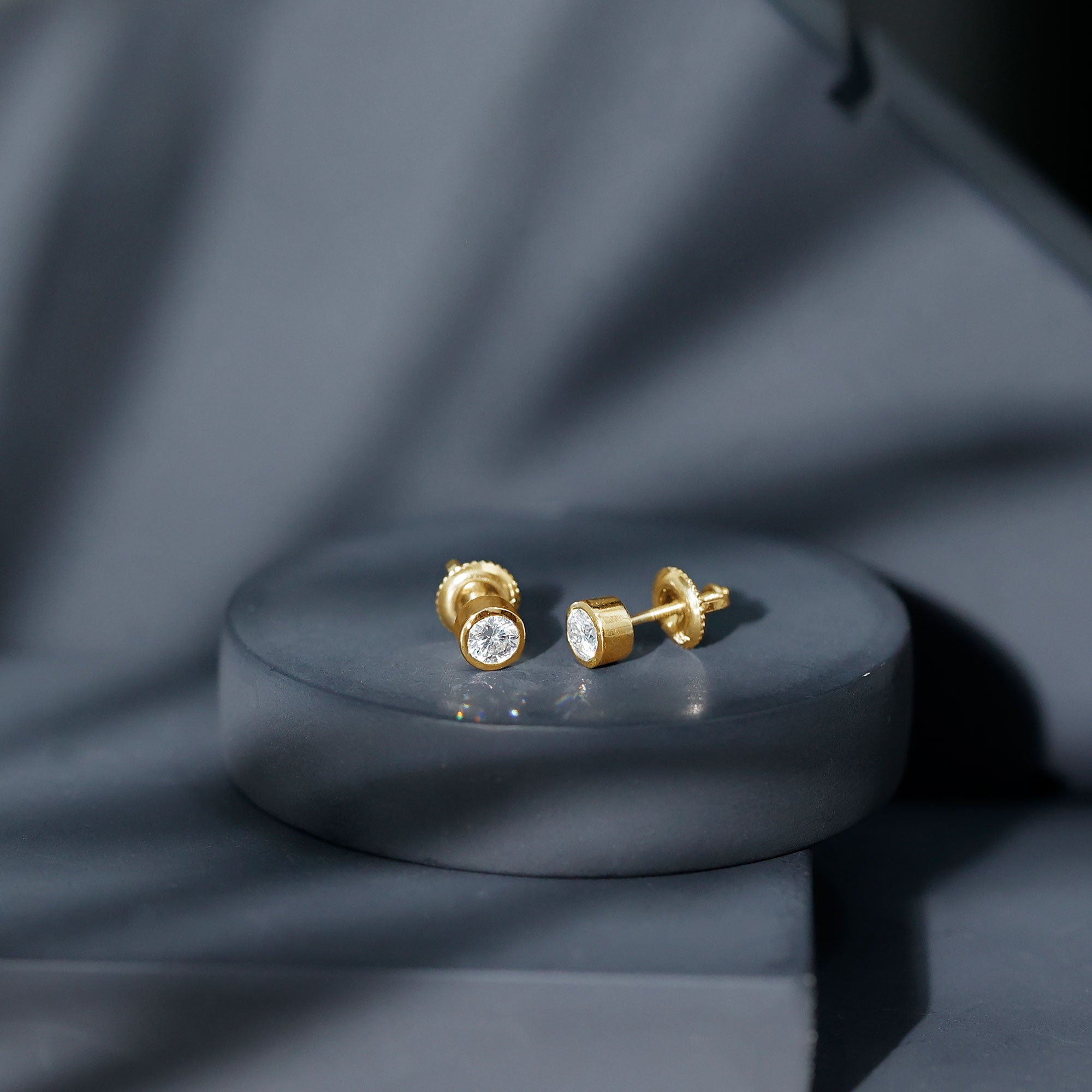 Bezel Set Lab Grown Diamond Solitaire Stud Earrings Lab - ( EF-VS ) - Rosec Jewels