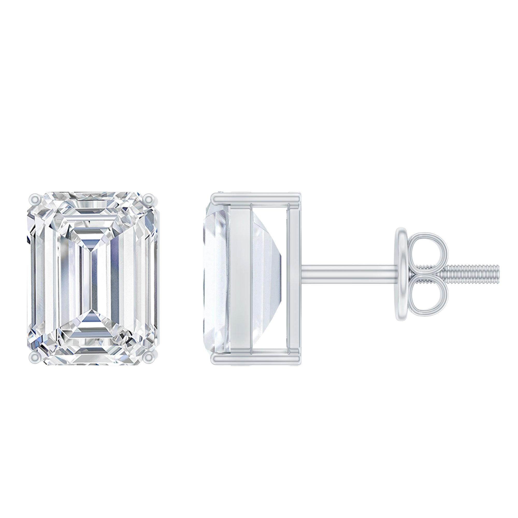 Emerald Cut Lab Created Diamond Stud Earrings Lab - ( EF-VS ) - Rosec Jewels