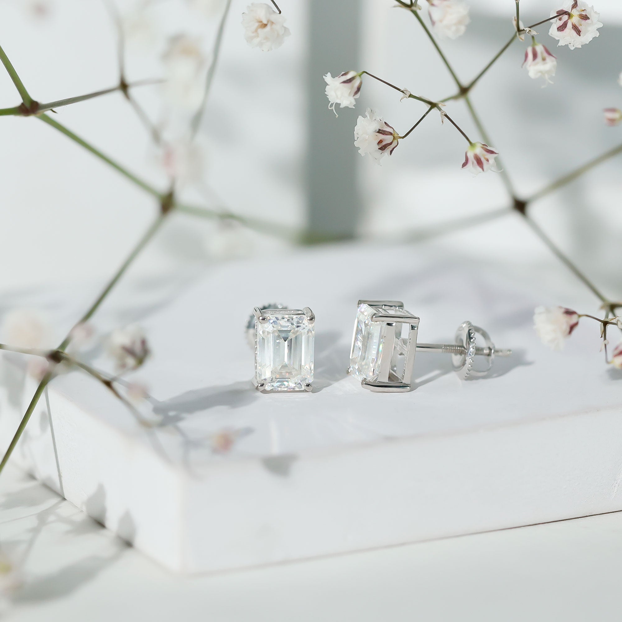 Emerald Cut Lab Created Diamond Stud Earrings Lab - ( EF-VS ) - Rosec Jewels