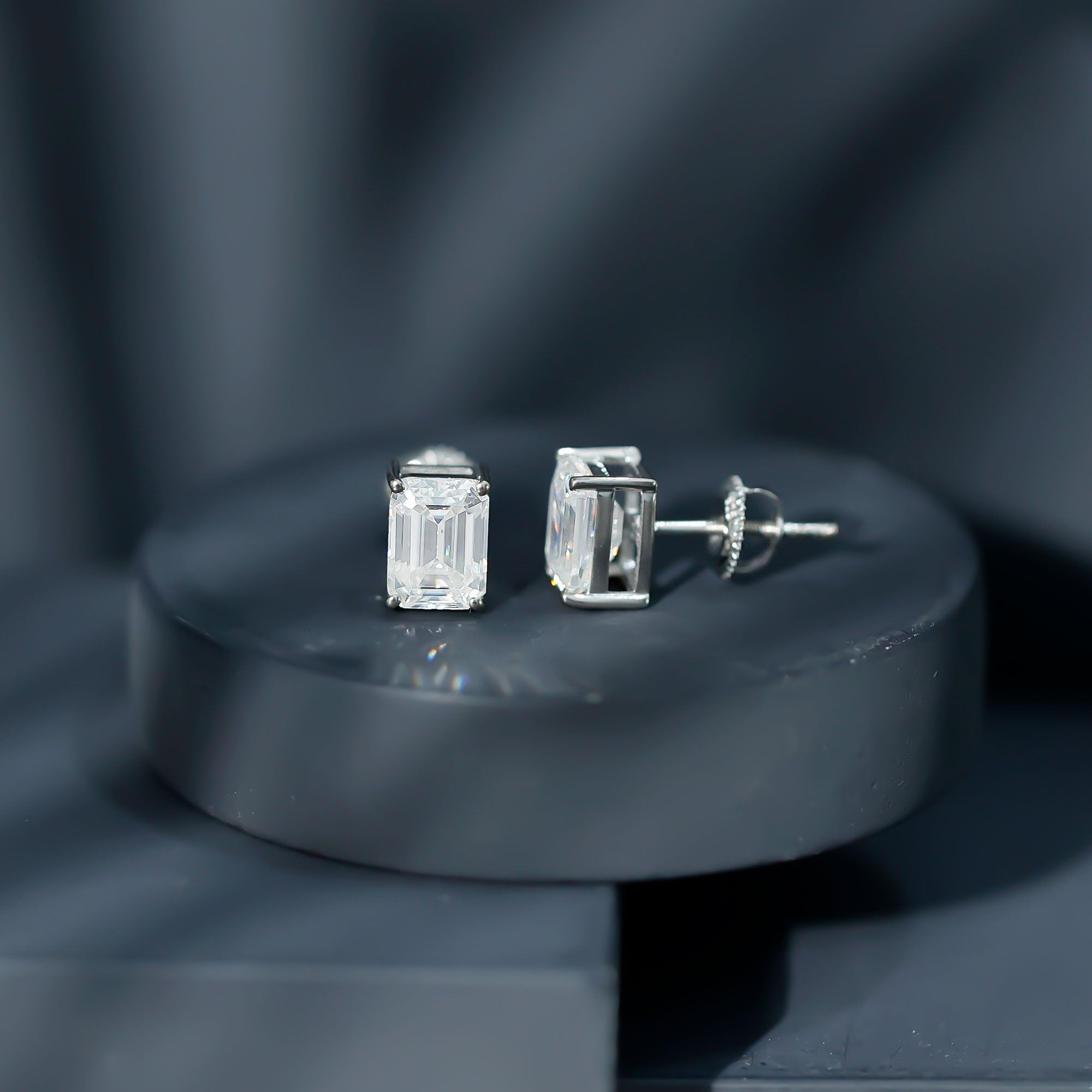Emerald Cut Lab Created Diamond Stud Earrings Lab - ( EF-VS ) - Rosec Jewels
