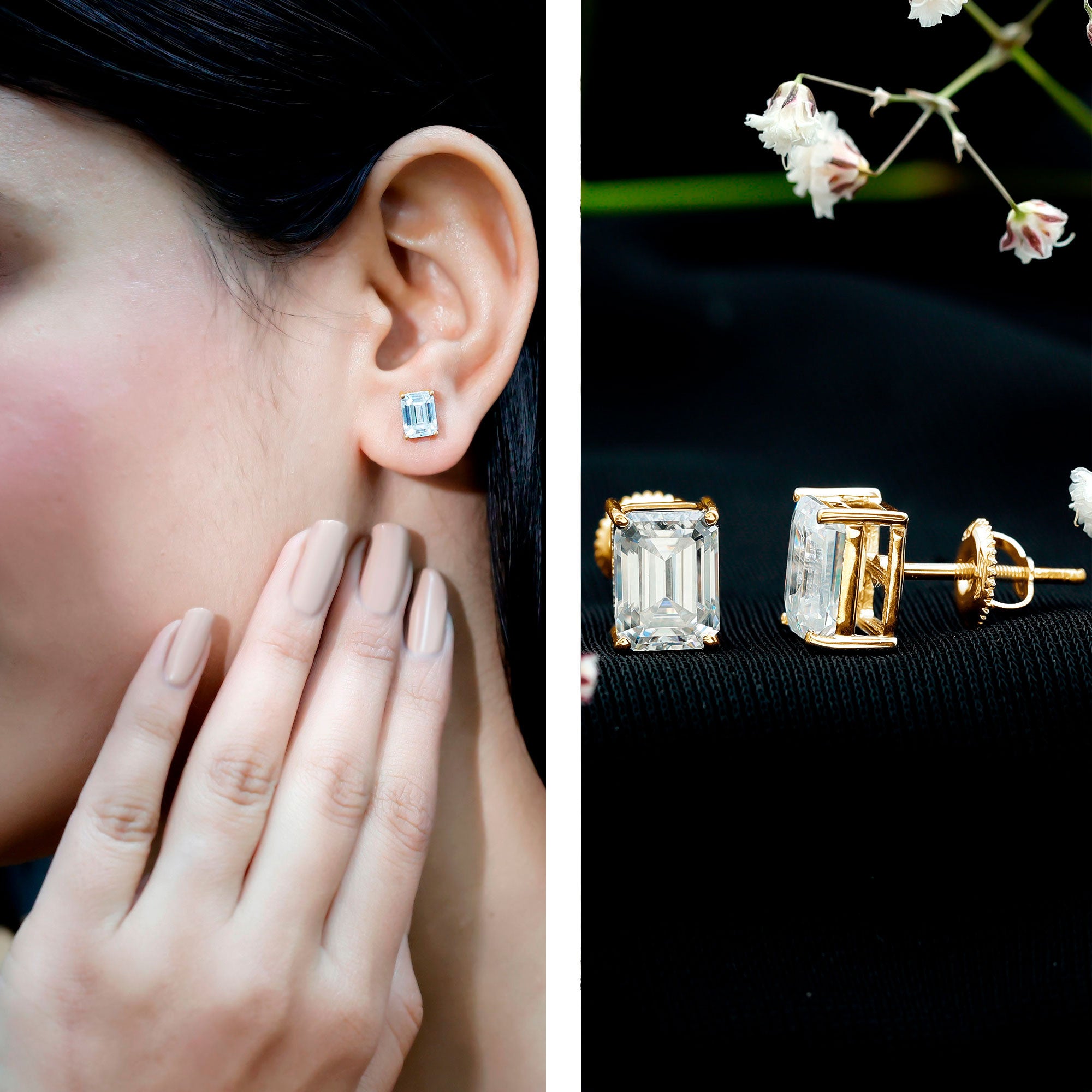 Emerald Cut Lab Created Diamond Stud Earrings Lab - ( EF-VS ) - Rosec Jewels