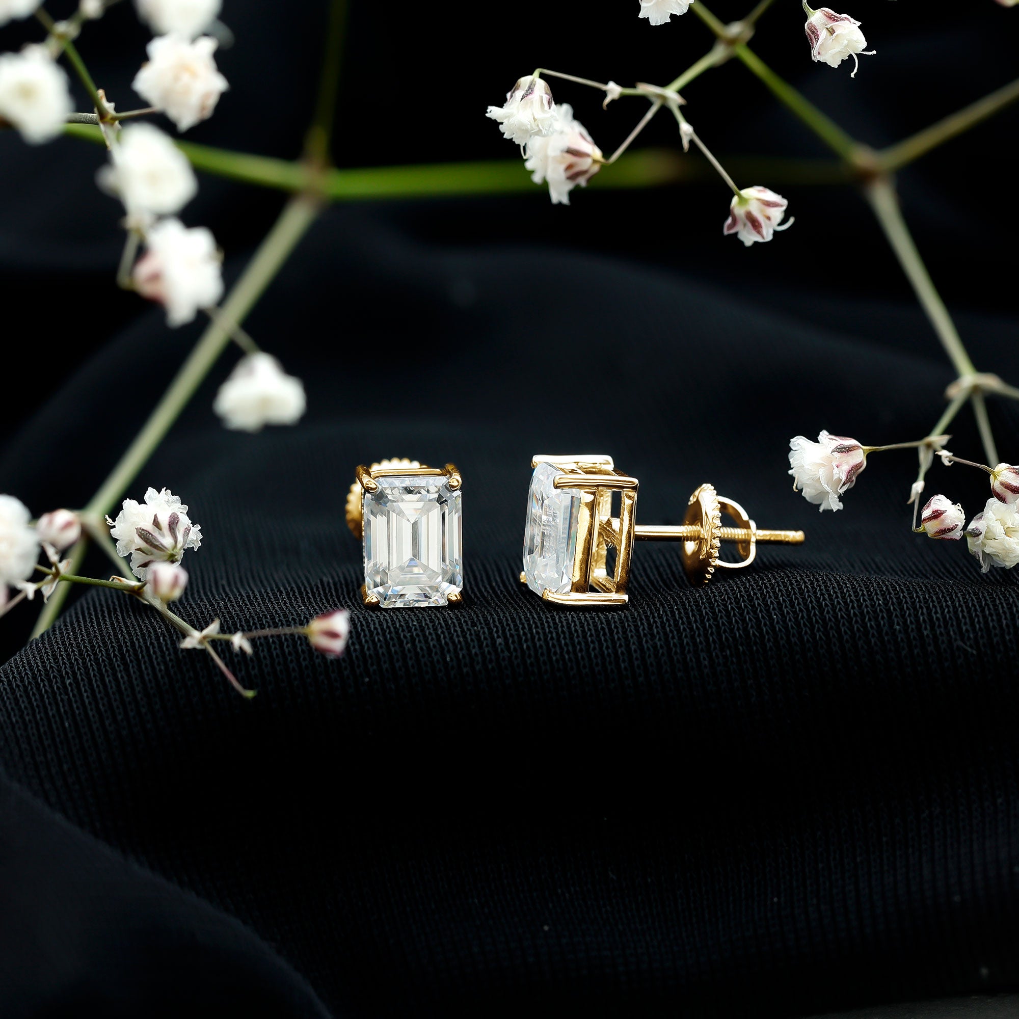 Rosec Jewels-Emerald Cut Lab Created Diamond Stud Earrings