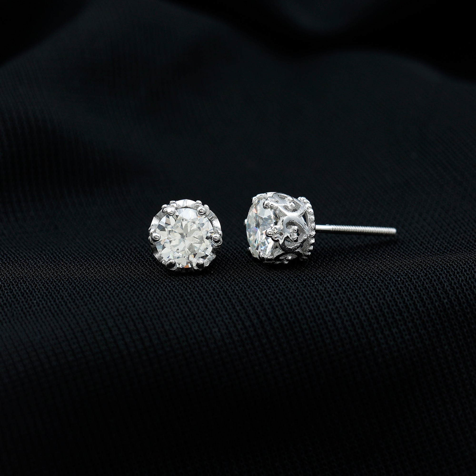 Certified Lab Created Diamond Crown Earrings for Women Lab - ( EF-VS ) - Rosec Jewels