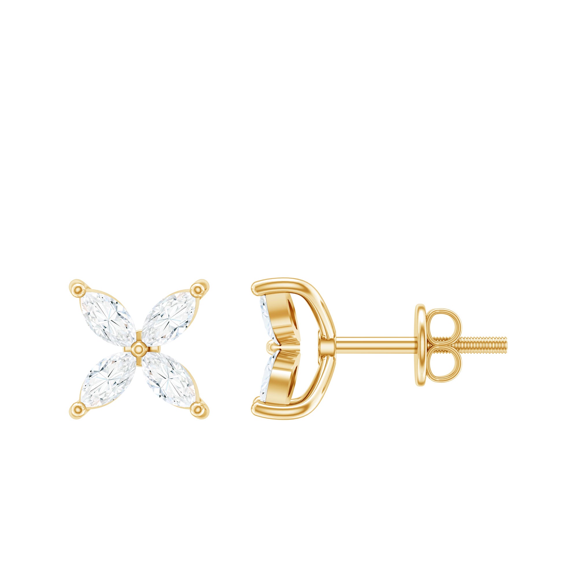 Certified Lab Grown Diamond Flower Earrings With Screw Back Lab - ( EF-VS ) - Rosec Jewels