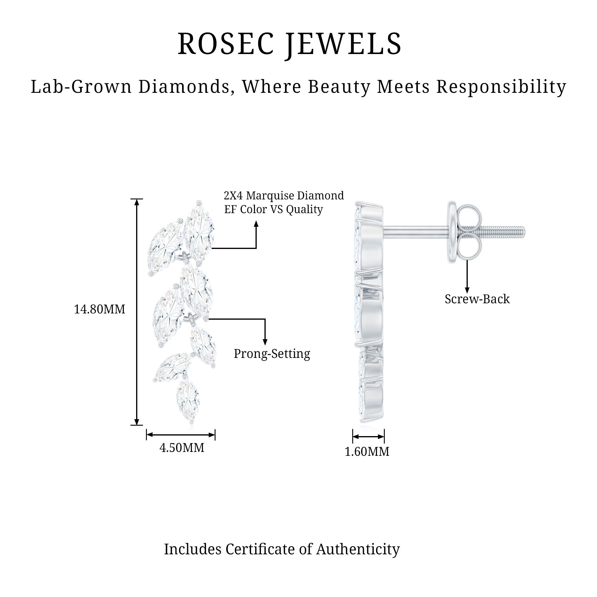 Rosec Jewels-Certified Lab Grown Diamond Dangling Earrings for Women