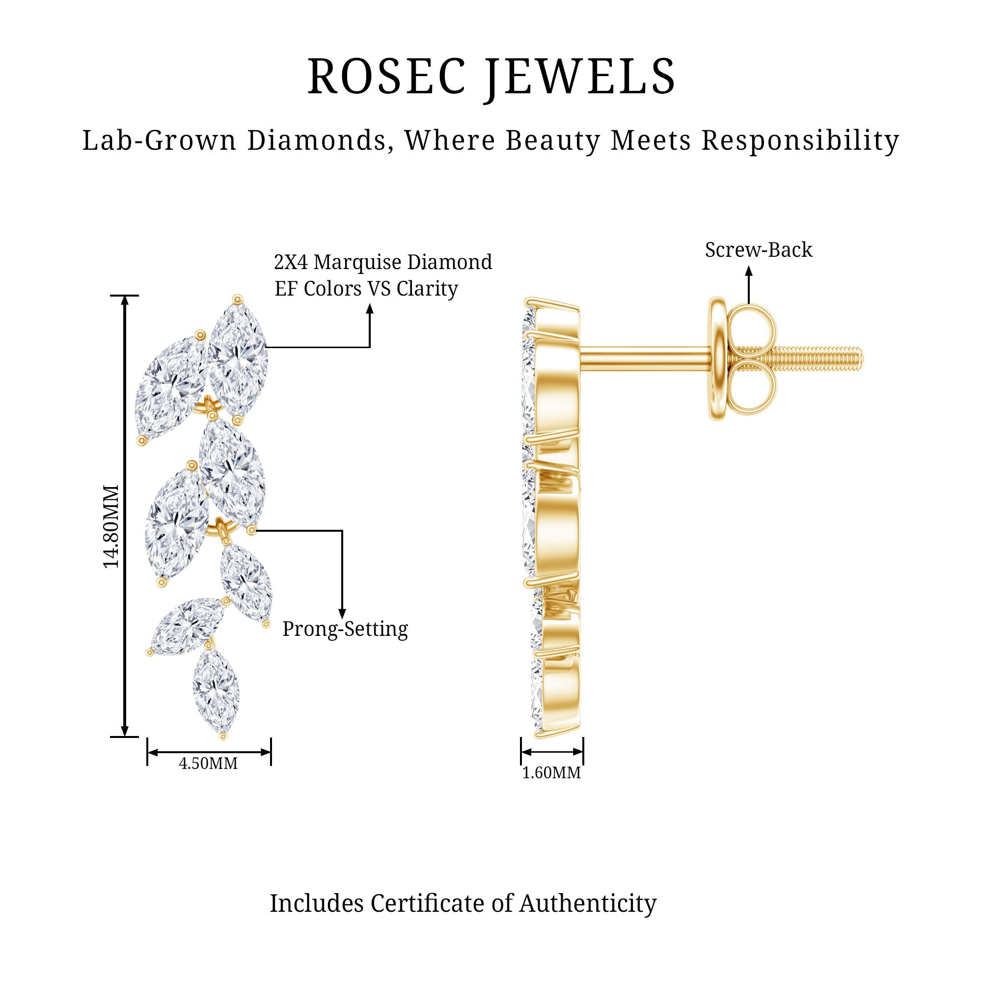 Certified Lab Grown Diamond Dangling Earrings for Women Lab - ( EF-VS ) - Rosec Jewels