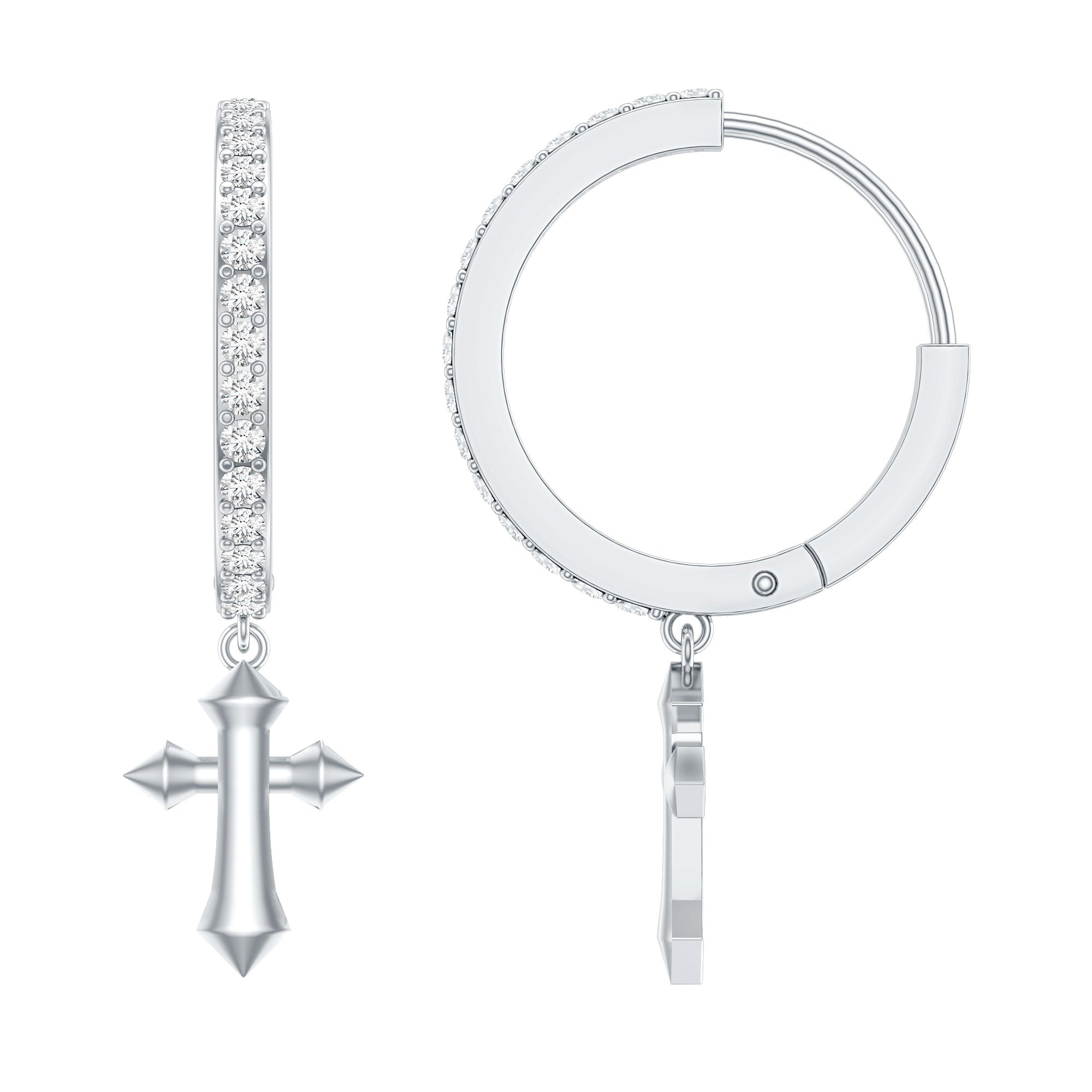 Lab Grown Diamond Holy Cross Hoop Drop Earrings For Women Lab - ( EF-VS ) - Rosec Jewels