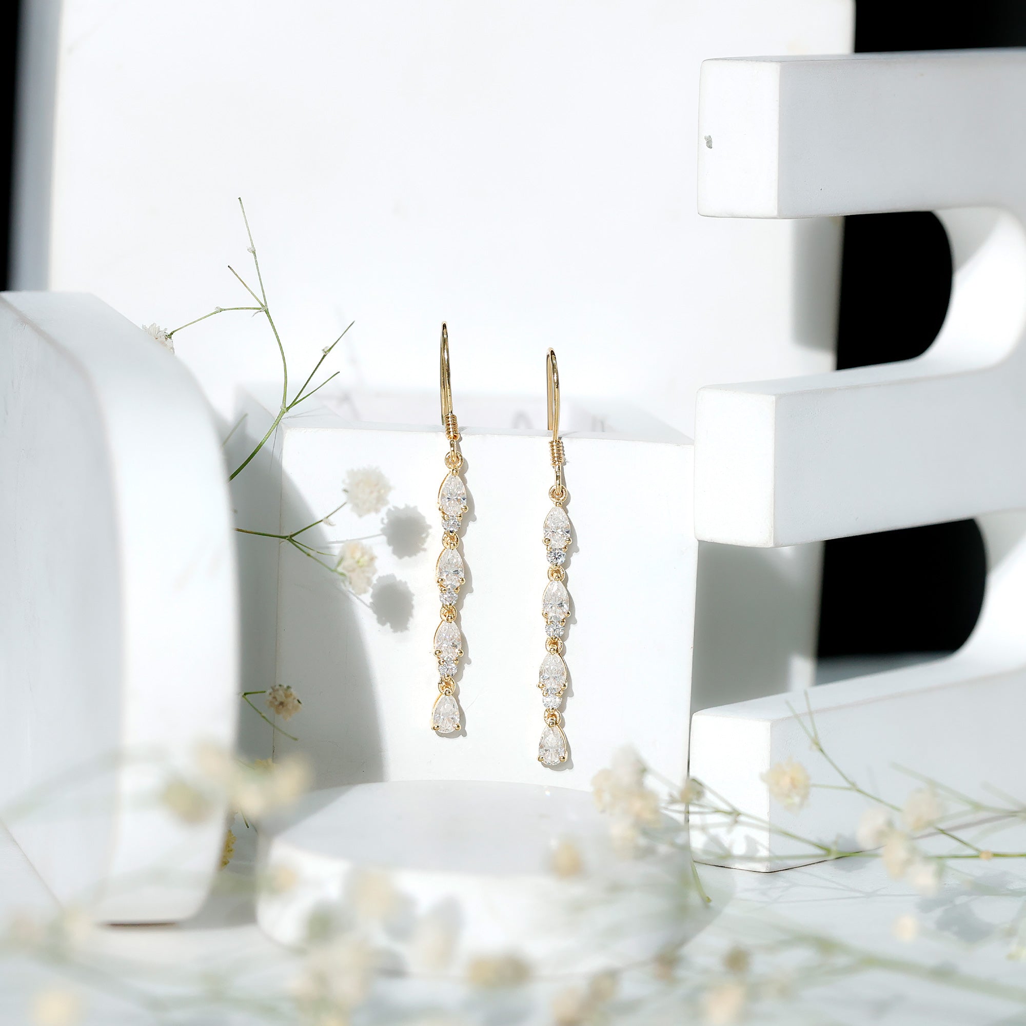 Lab Grown Diamond Long Dangling Earrings Lab - ( EF-VS ) - Rosec Jewels