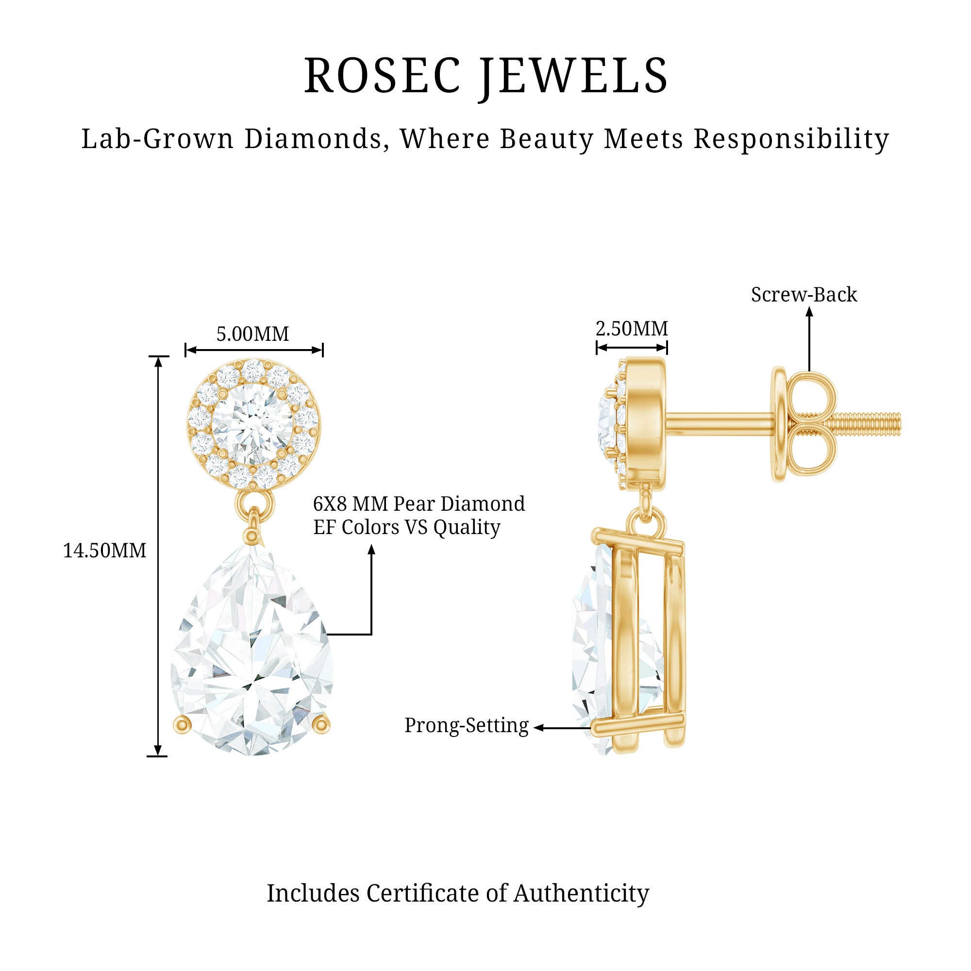 Rosec Jewels-Certified Lab Grown Diamond Dangling Bridal Earrings