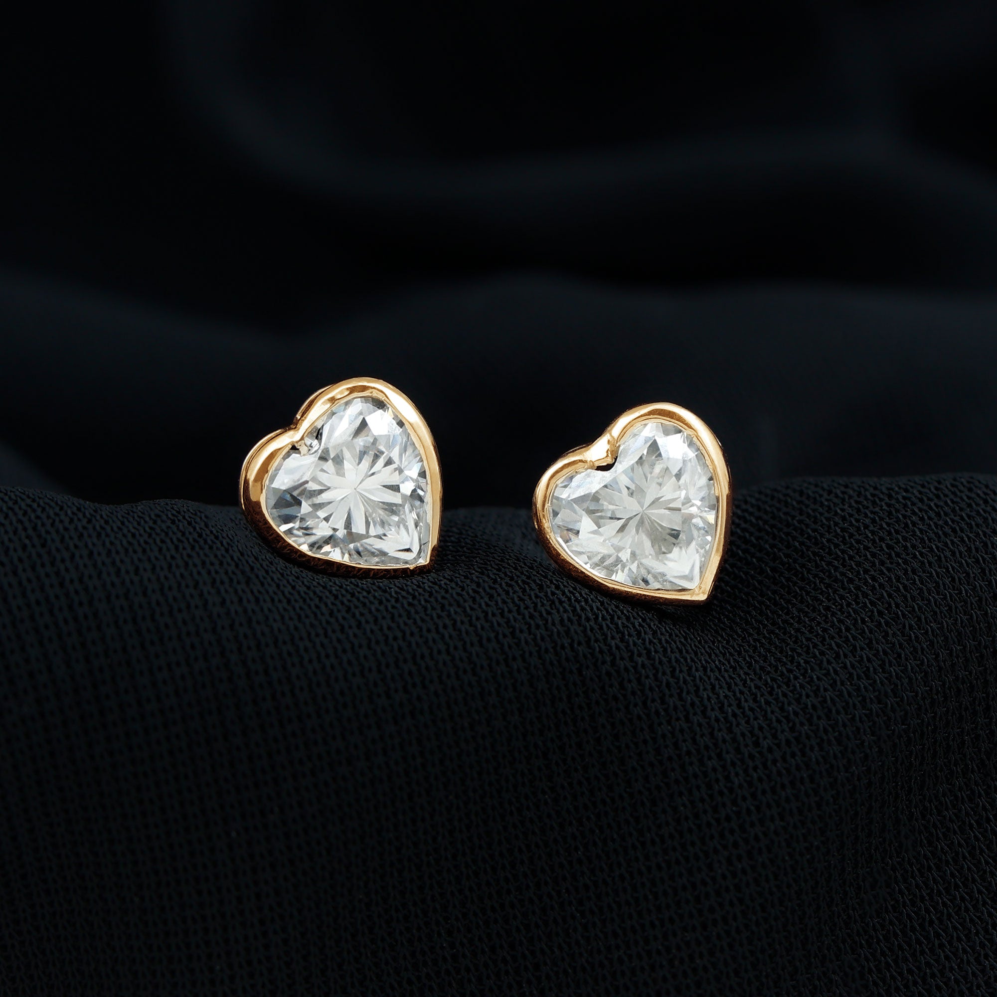 Certified Bezel Set 7mm Lab Grown Diamond Heart Earrings Lab - ( EF-VS ) - Rosec Jewels