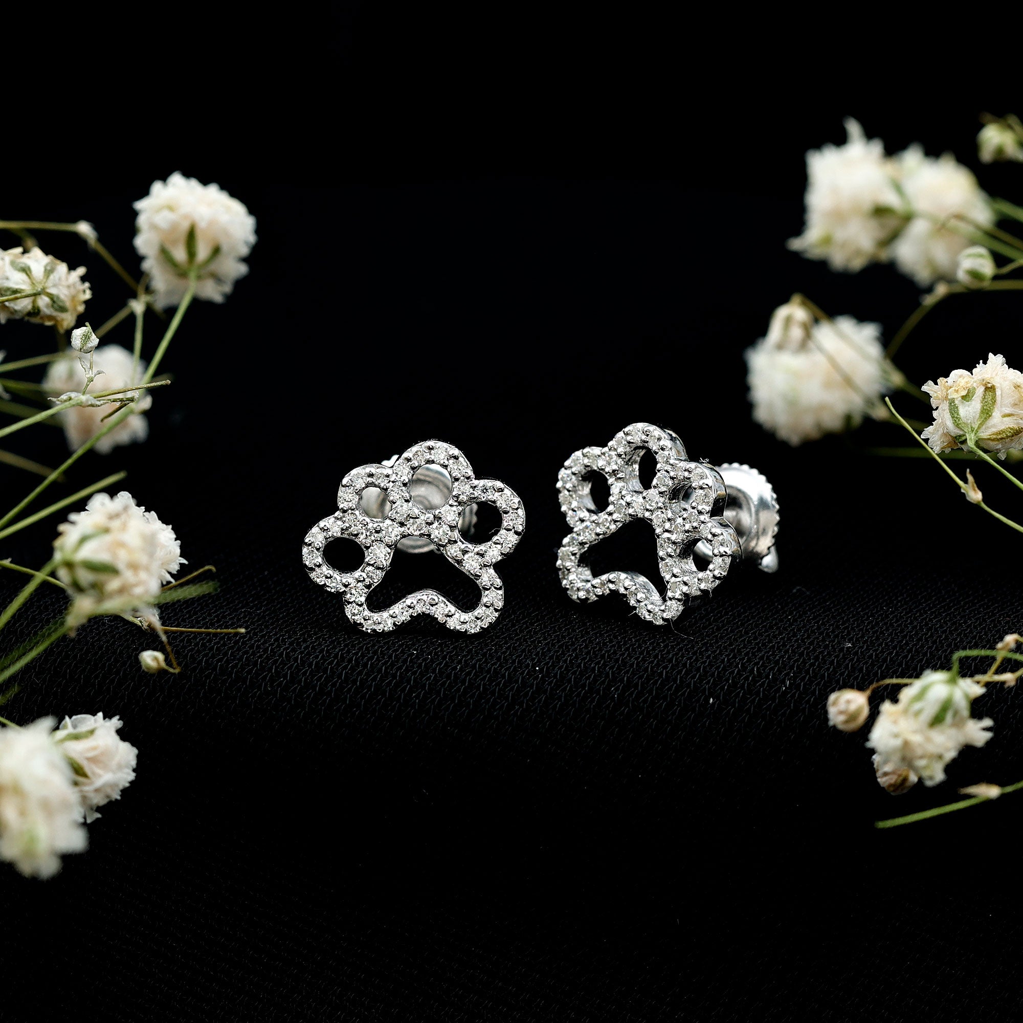 Lab Grown Diamond Paw Print Earrings For Women Lab - ( EF-VS ) - Rosec Jewels