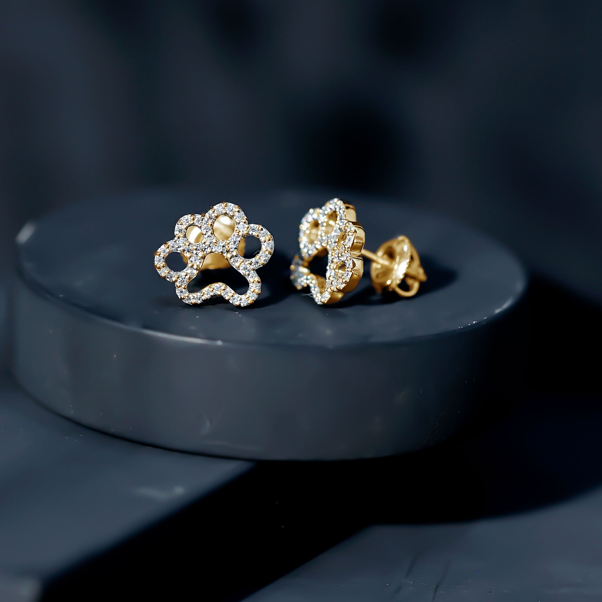 Lab Grown Diamond Paw Print Earrings For Women Lab - ( EF-VS ) - Rosec Jewels